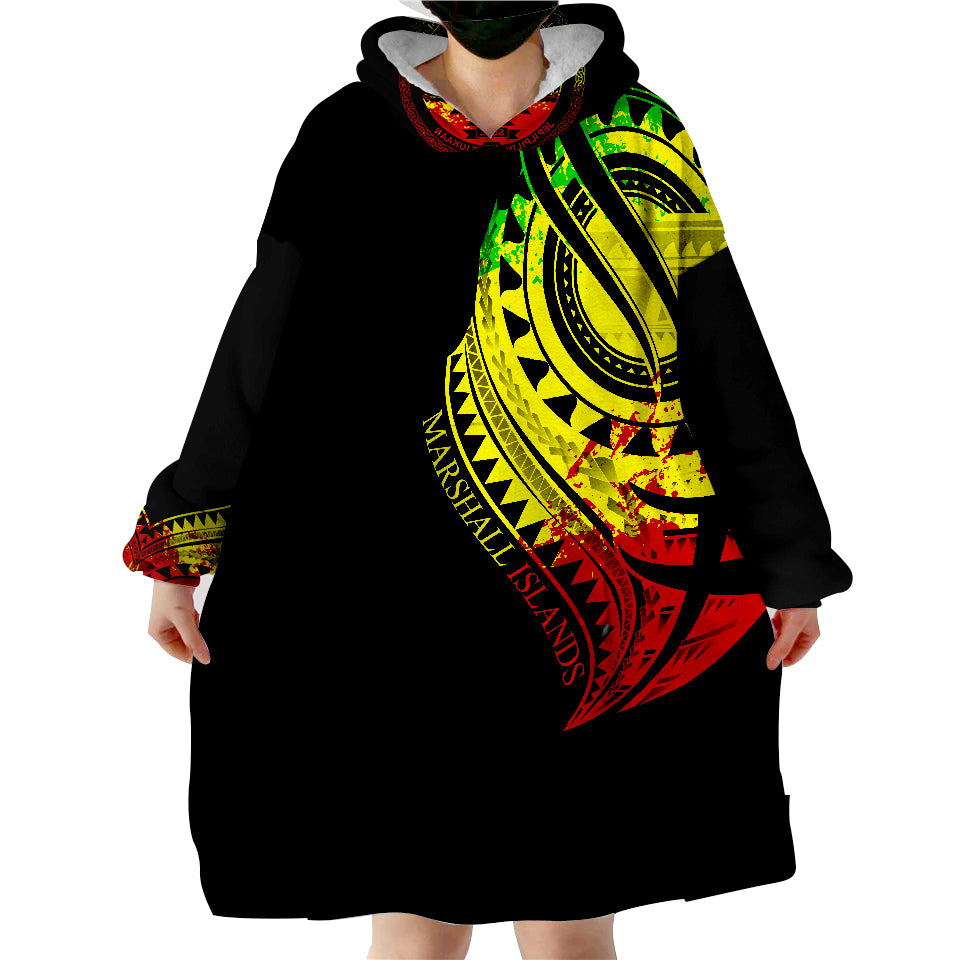 Marshall Islands - Marshall Tatau Reggae Patterns Wearable Blanket Hoodie - Wonder Print Shop