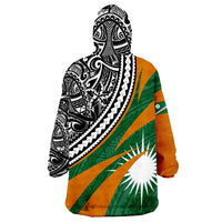 Marshall Islands Polynesian - Kwajalein Atoll Floral Pattern Wearable Blanket Hoodie - Wonder Print Shop