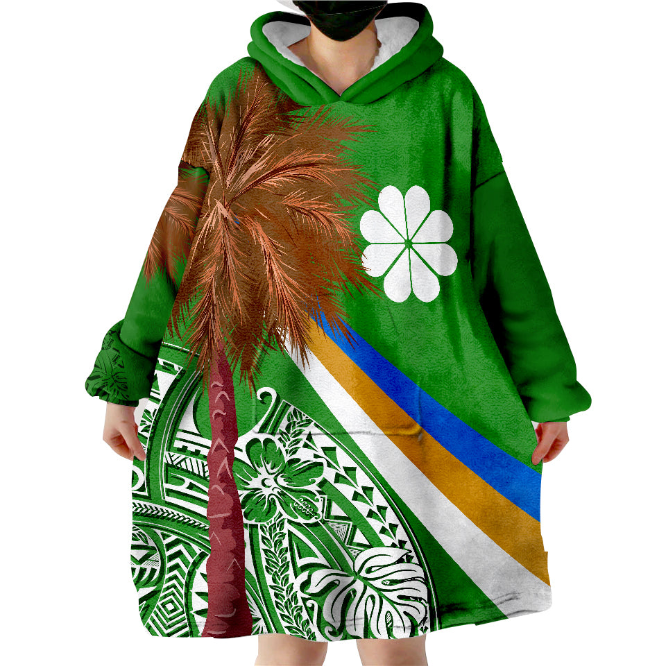 Marshall Islands Polynesian Kwajalein Atoll Palm Tree Wearable Blanket Hoodie - Wonder Print Shop
