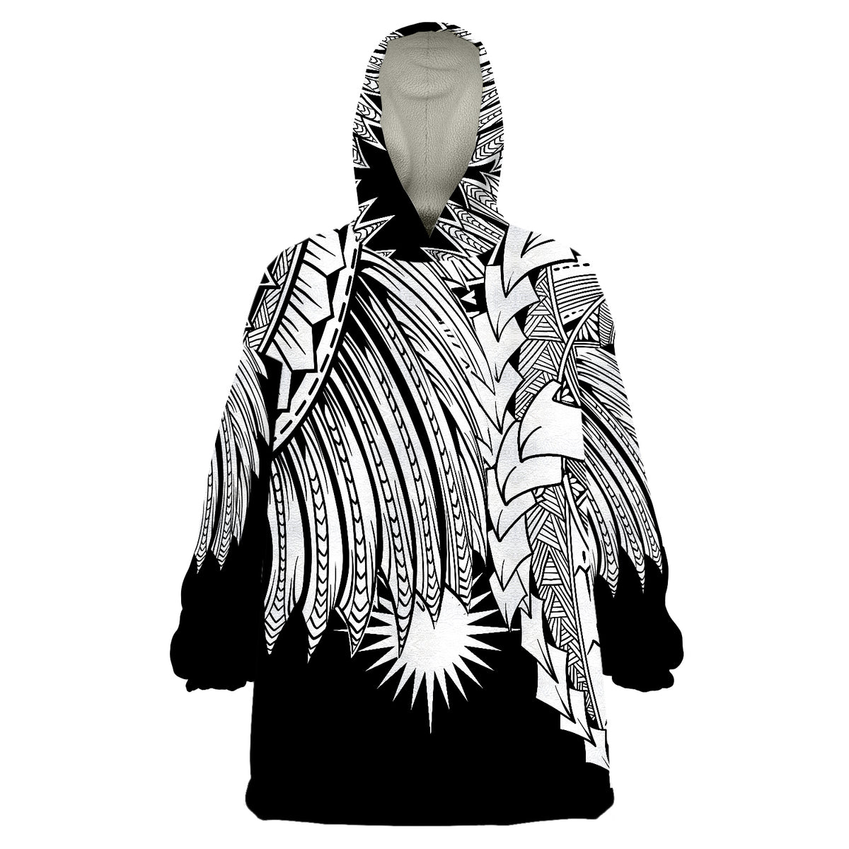 Marshall Islands Polynesian - Tribal Wave Tattoo White Wearable Blanket Hoodie - Wonder Print Shop