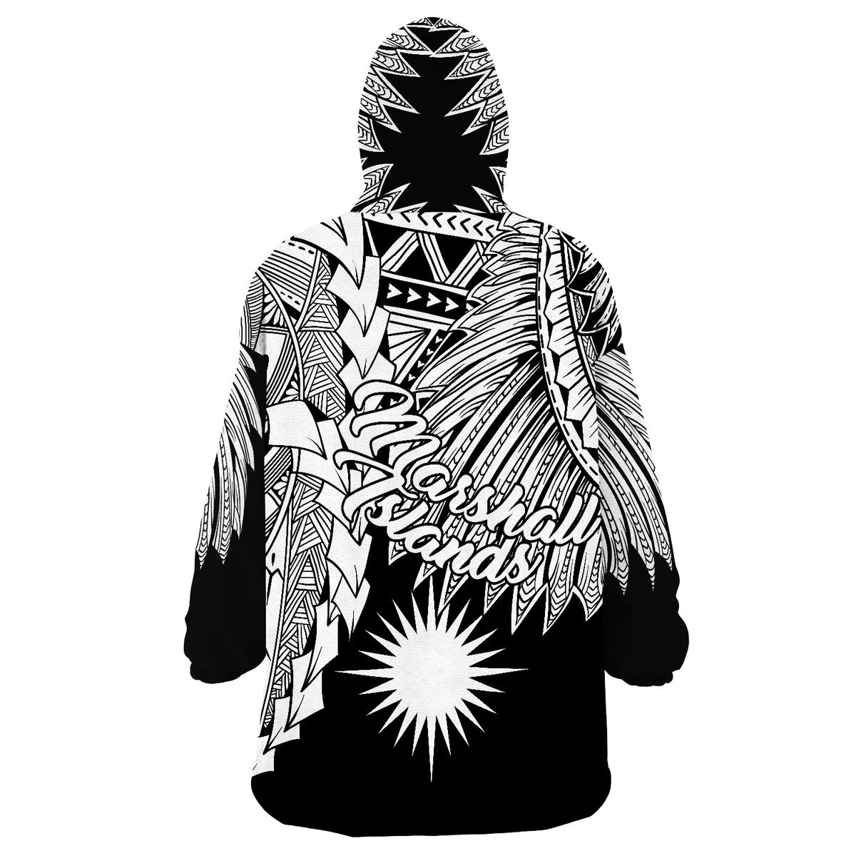 Marshall Islands Polynesian - Tribal Wave Tattoo White Wearable Blanket Hoodie - Wonder Print Shop