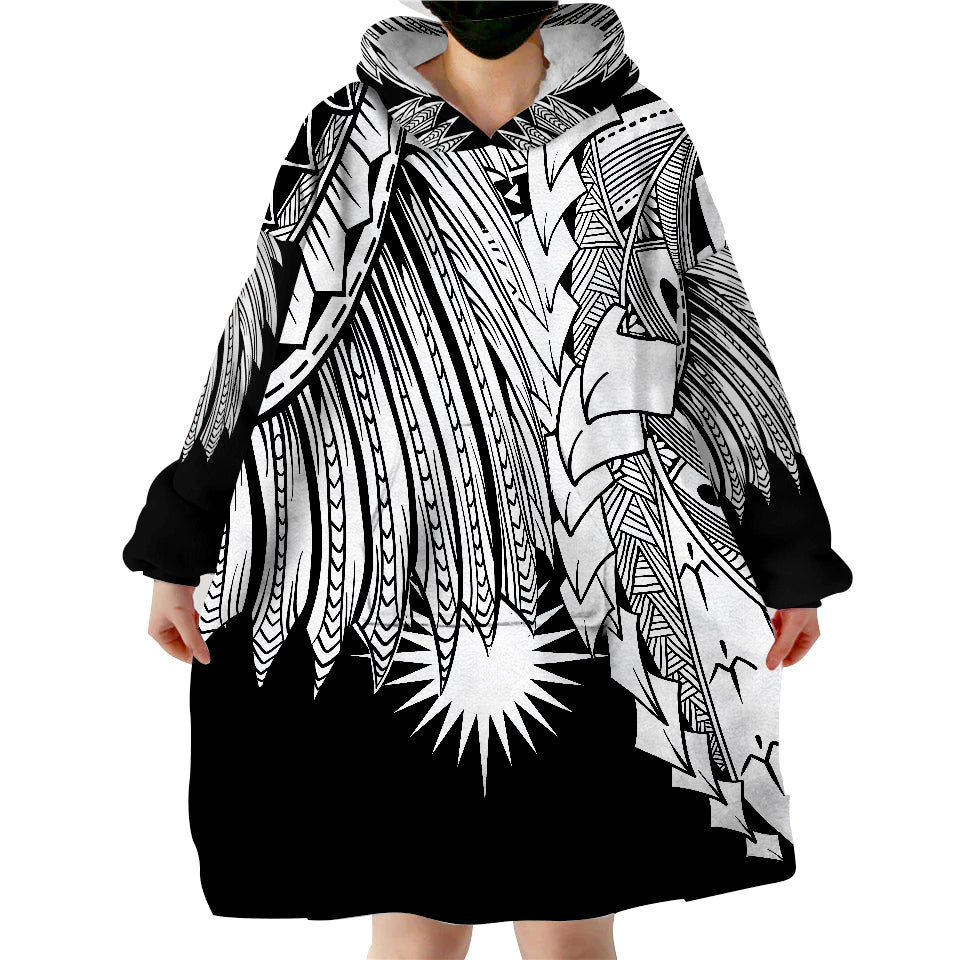 Marshall Islands Polynesian - Tribal Wave Tattoo White Wearable Blanket Hoodie - Wonder Print Shop