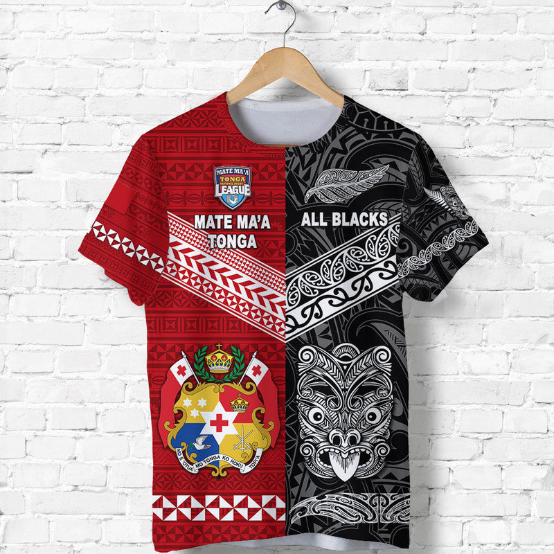 Custom Mate MaA Tonga Ngatu And New Zealand Maori All Black Aboriginal T Shirt Rugby Together LT8 - Wonder Print Shop