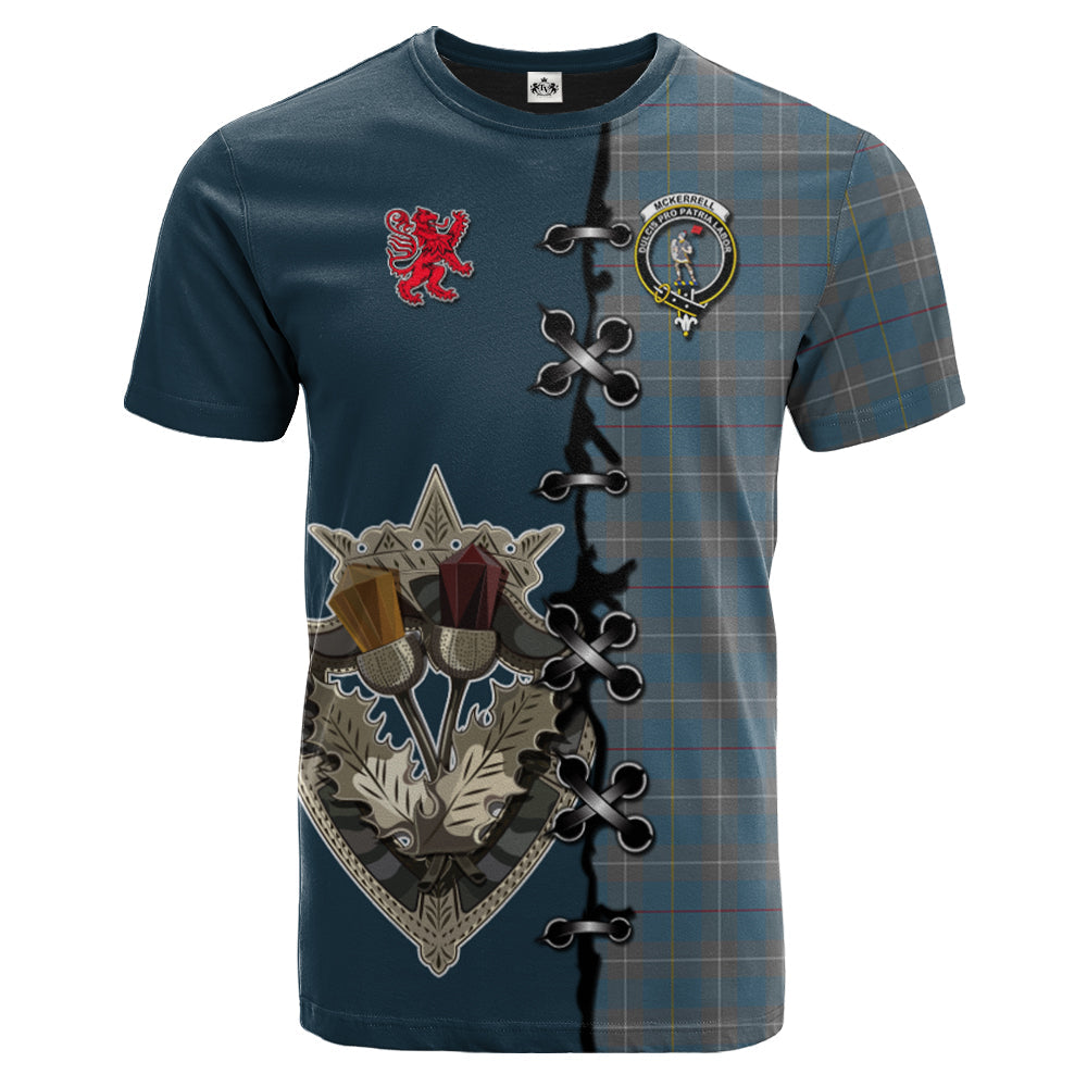 scottish-mckerrell-of-hillhouse-dress-clan-crest-tartan-lion-rampant-and-celtic-thistle-t-shirt