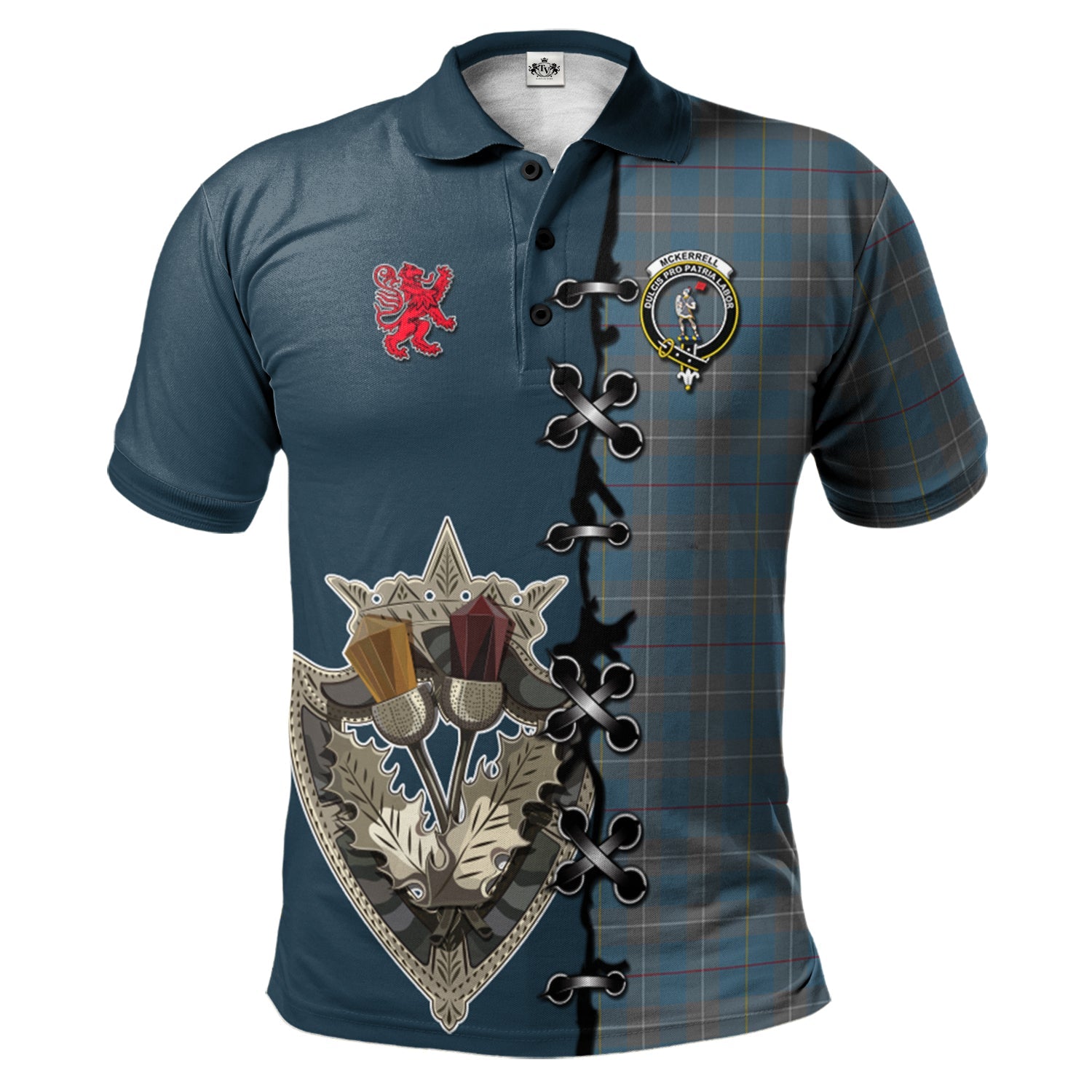 scottish-mckerrell-of-hillhouse-dress-clan-crest-tartan-lion-rampant-and-celtic-thistle-polo-shirt