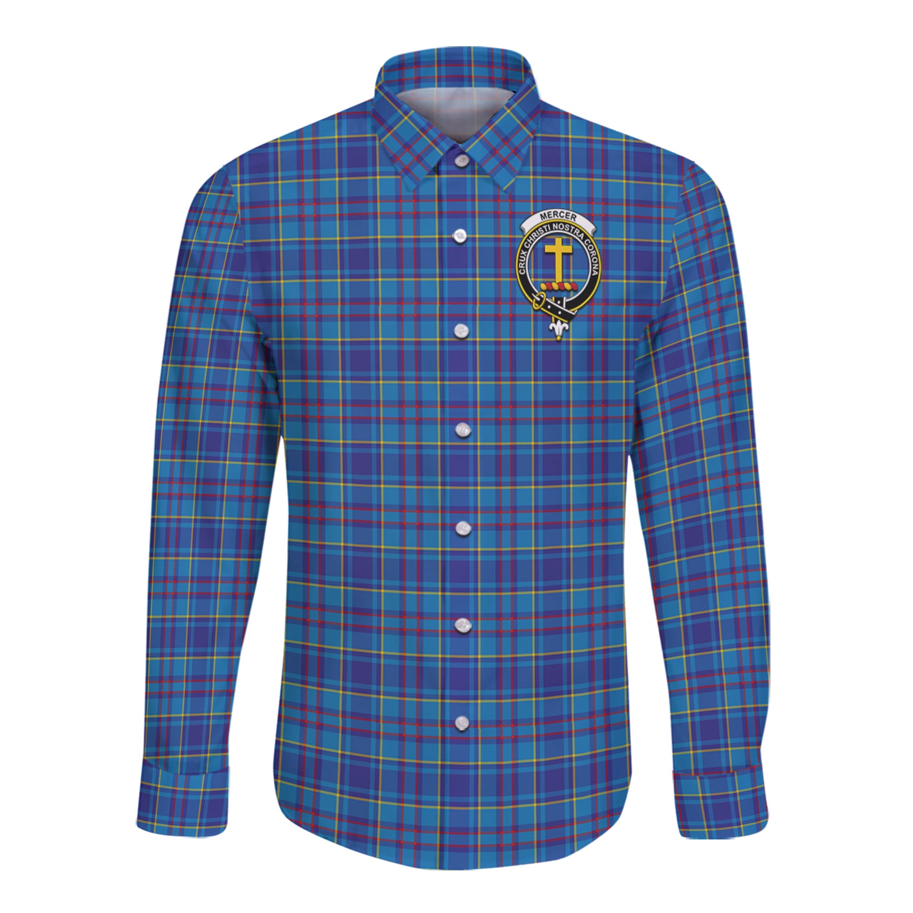 Mercer Modern Tartan Long Sleeve Button Up Shirt with Scottish Family Crest K23
