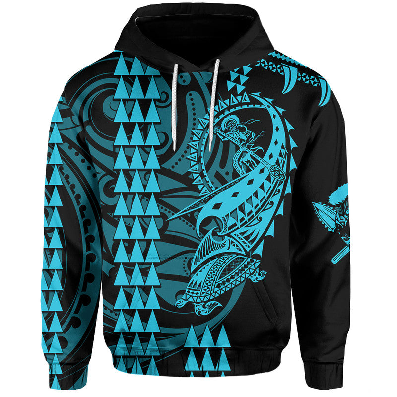 Custom Hawaii Polynesian Warrior Kakau Hoodie Blue LT6 - Wonder Print Shop