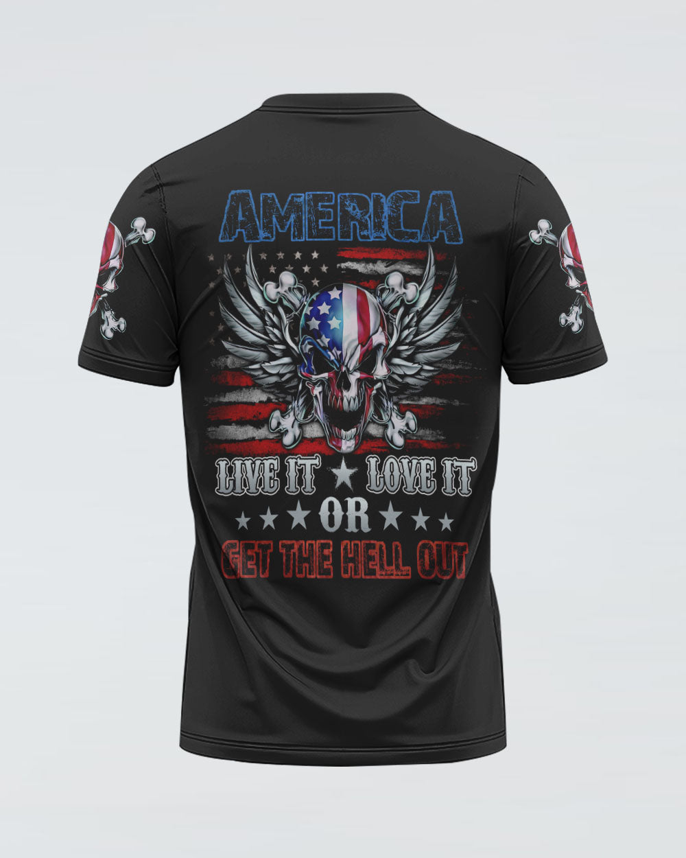 America Live It Love It Wings Skull Mens Patriotic T Shirt - Wonder Print Shop