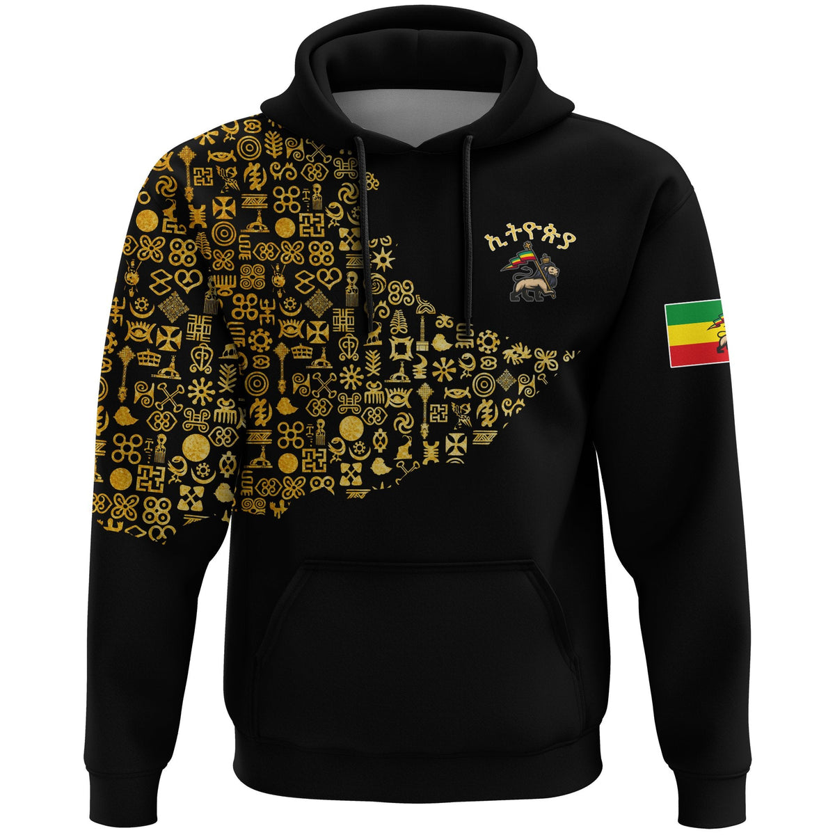 Ethiopia Hoodie, Ethiopia Map Gold Symbol - Wonder Print Shop