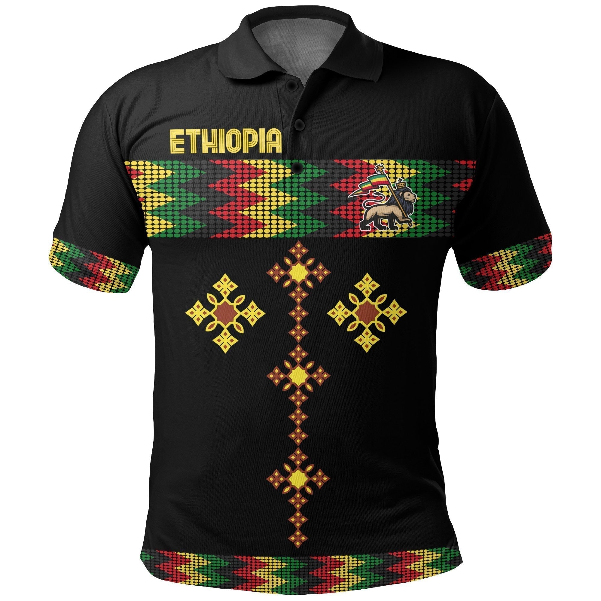 ethiopia-polo-shirt-rasta-round-pattern-black