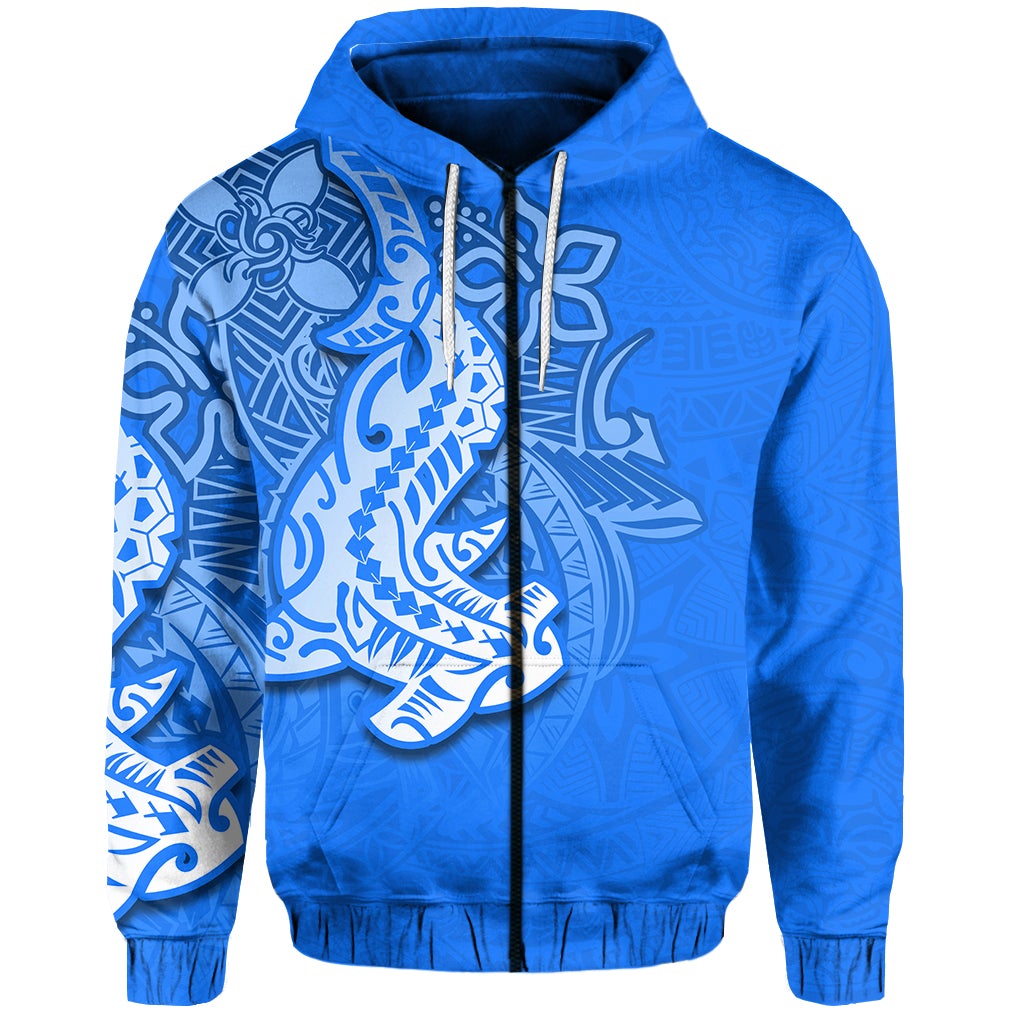 custom-personalised-hammerhead-shark-zip-hoodie-polynesian-blue-style
