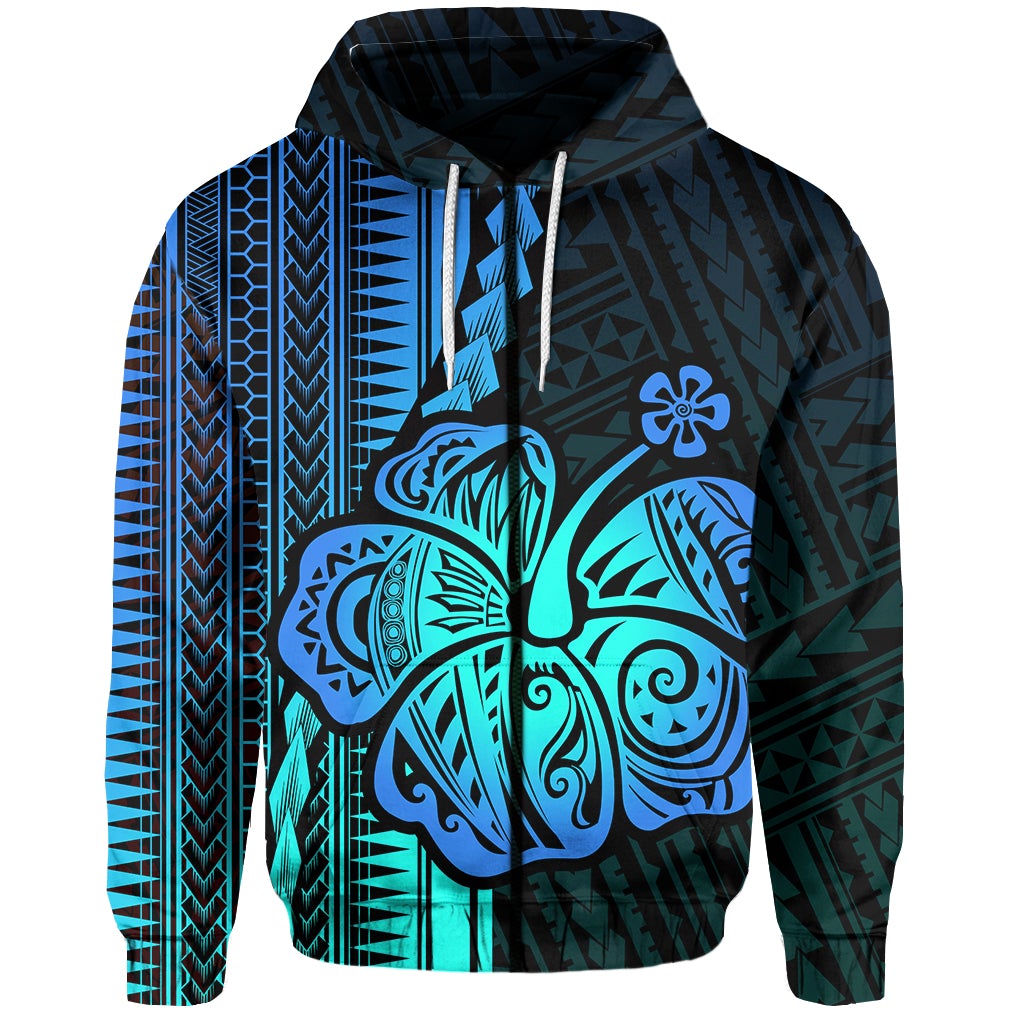 Custom Polynesian Hibiscus Zip Hoodie Hawaiian Style No.2 LT6 - Wonder Print Shop