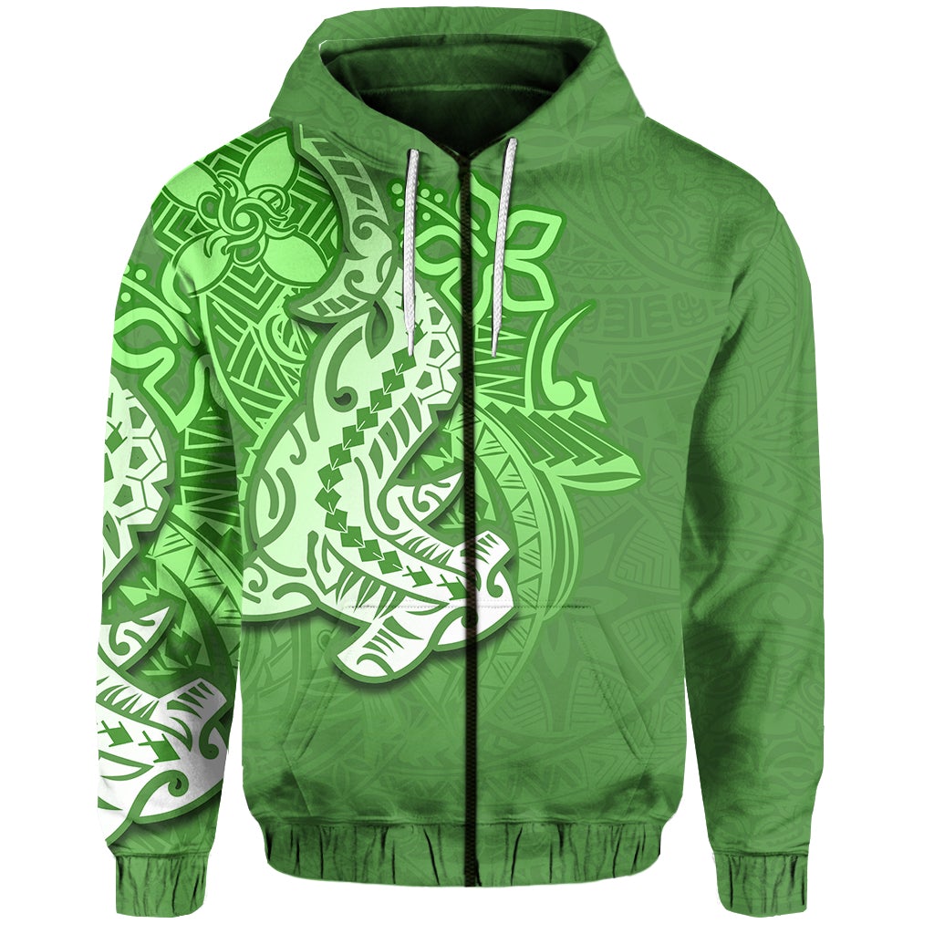 custom-personalised-hammerhead-shark-zip-hoodie-polynesian-green-style