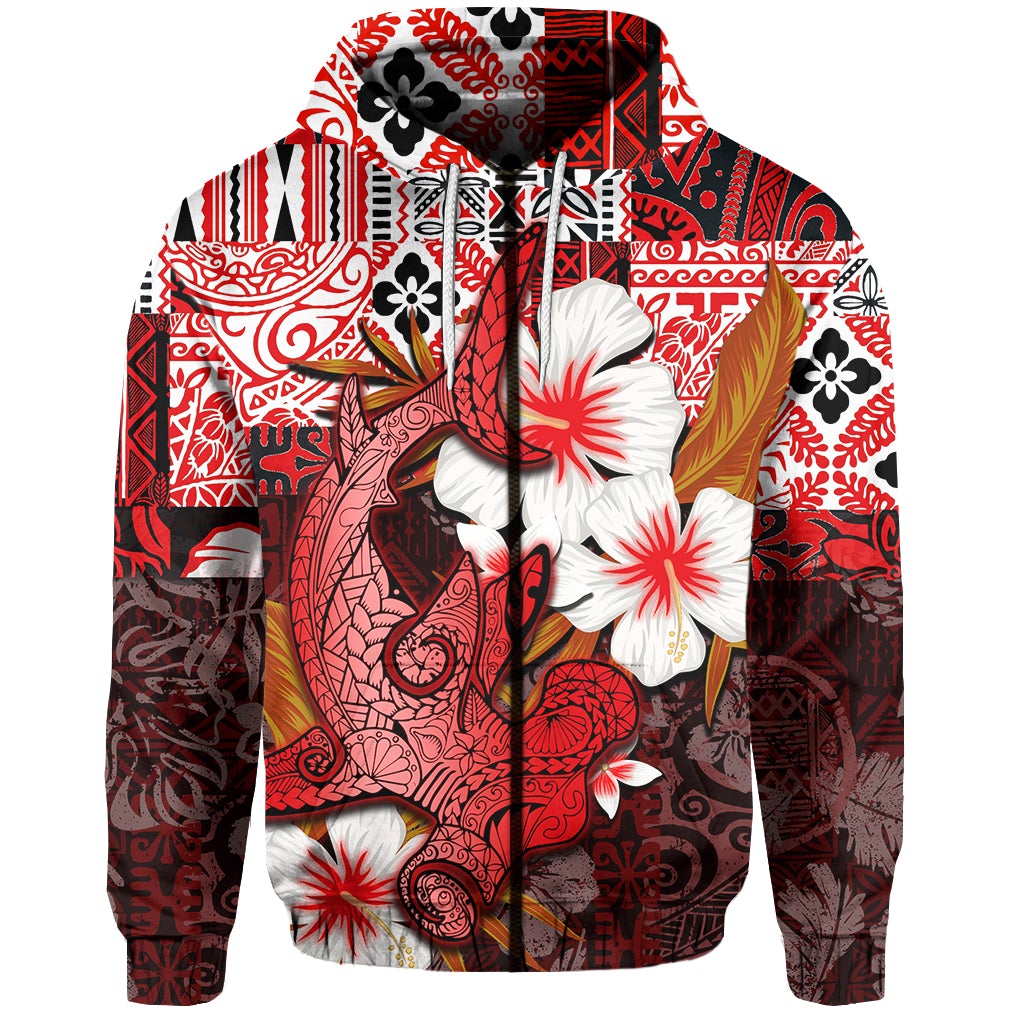 custom-personalised-hammerhead-shark-zip-hoodie-hawaii-style-red