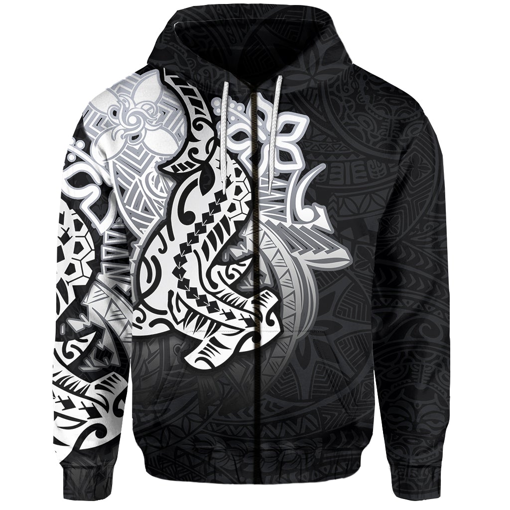 custom-personalised-hammerhead-shark-zip-hoodie-polynesian-black-style
