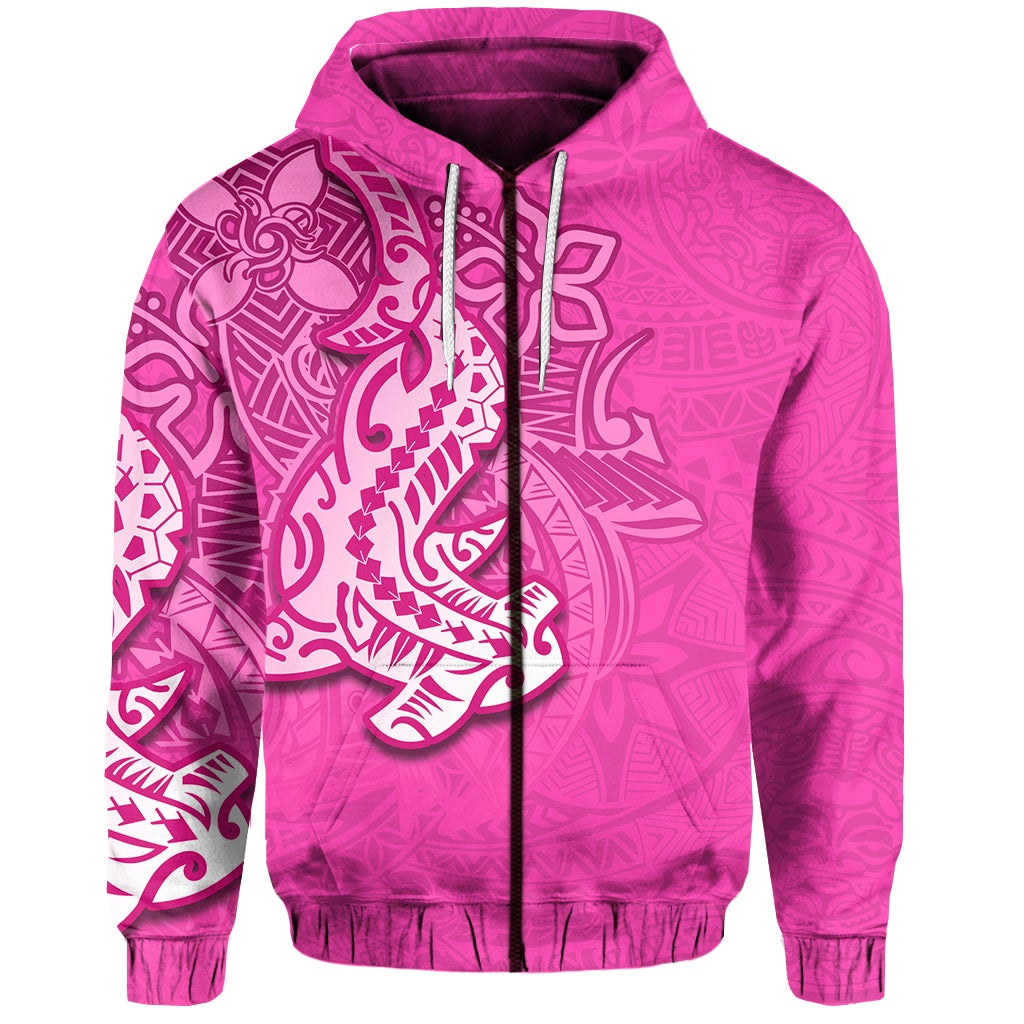 custom-personalised-hammerhead-shark-zip-hoodie-polynesian-pink-style