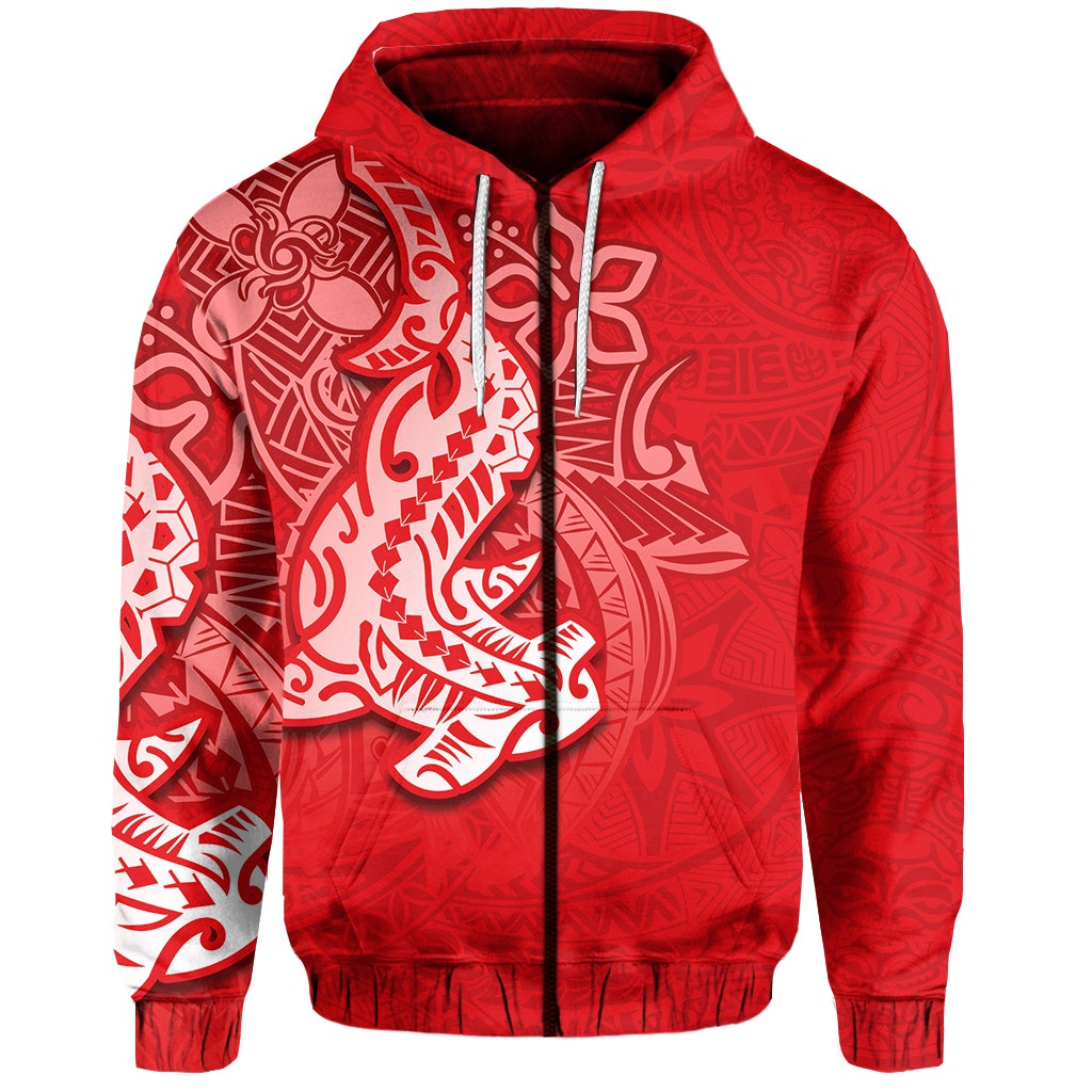 custom-personalised-hammerhead-shark-zip-hoodie-polynesian-red-style