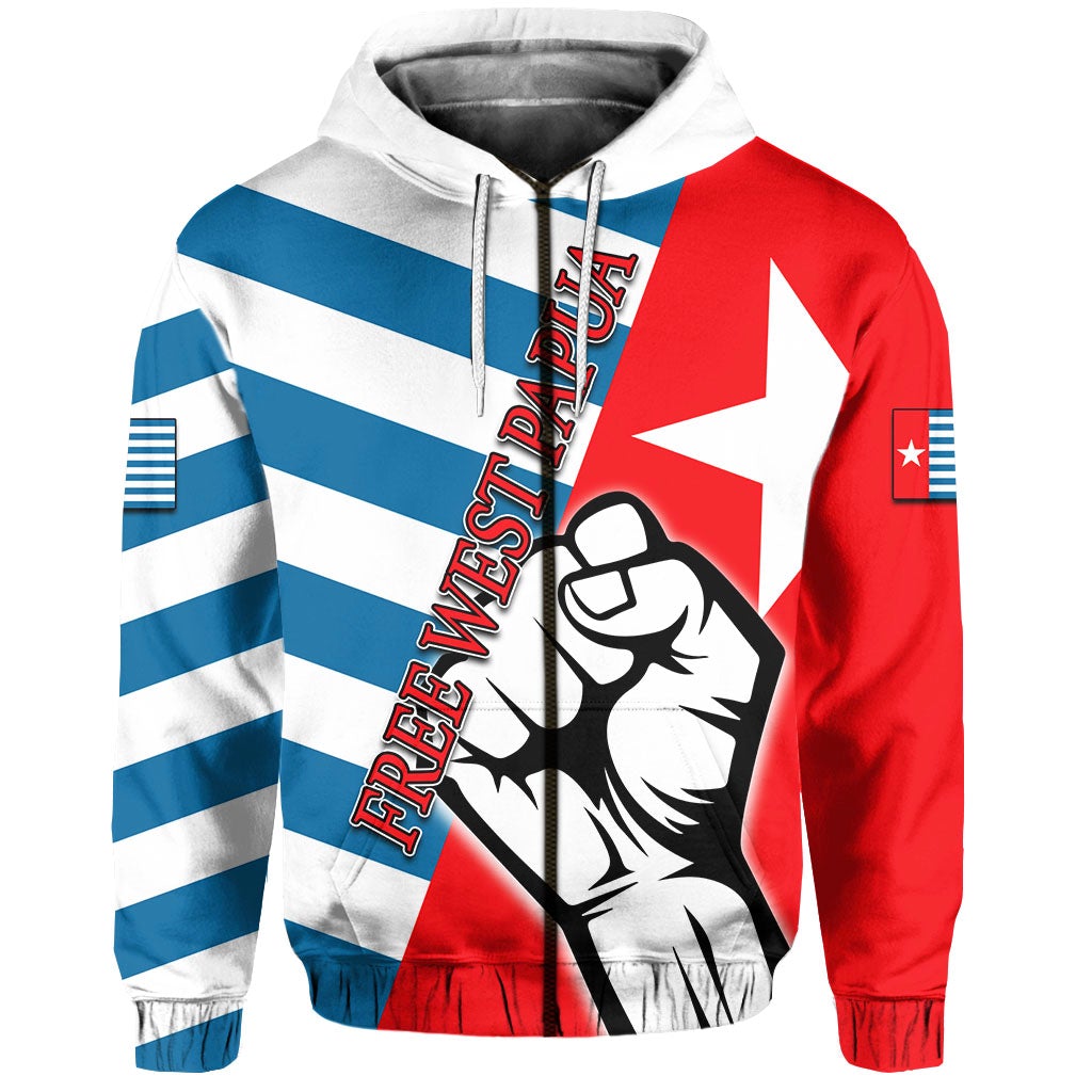 Custom Free West Papua Zip Up Hoodie Clenched Hands Flag LT6 - Wonder Print Shop