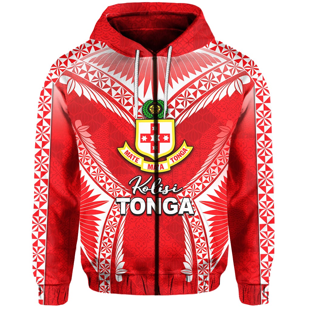Custom Kolisi Tonga Zip Hoodie Red Style LT6 - Wonder Print Shop