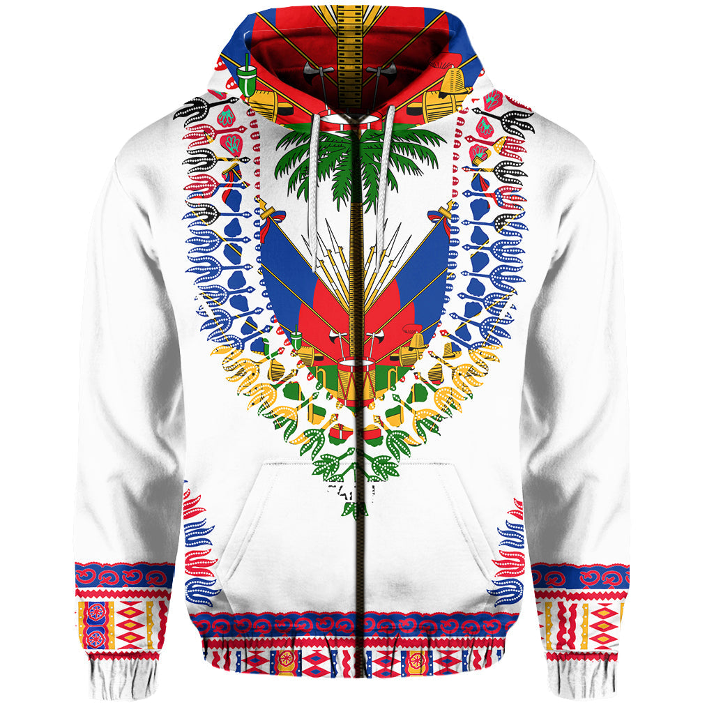 Custom Haiti Hoodie Dashiki Mix Coat Of Arms White Style LT6 - Wonder Print Shop