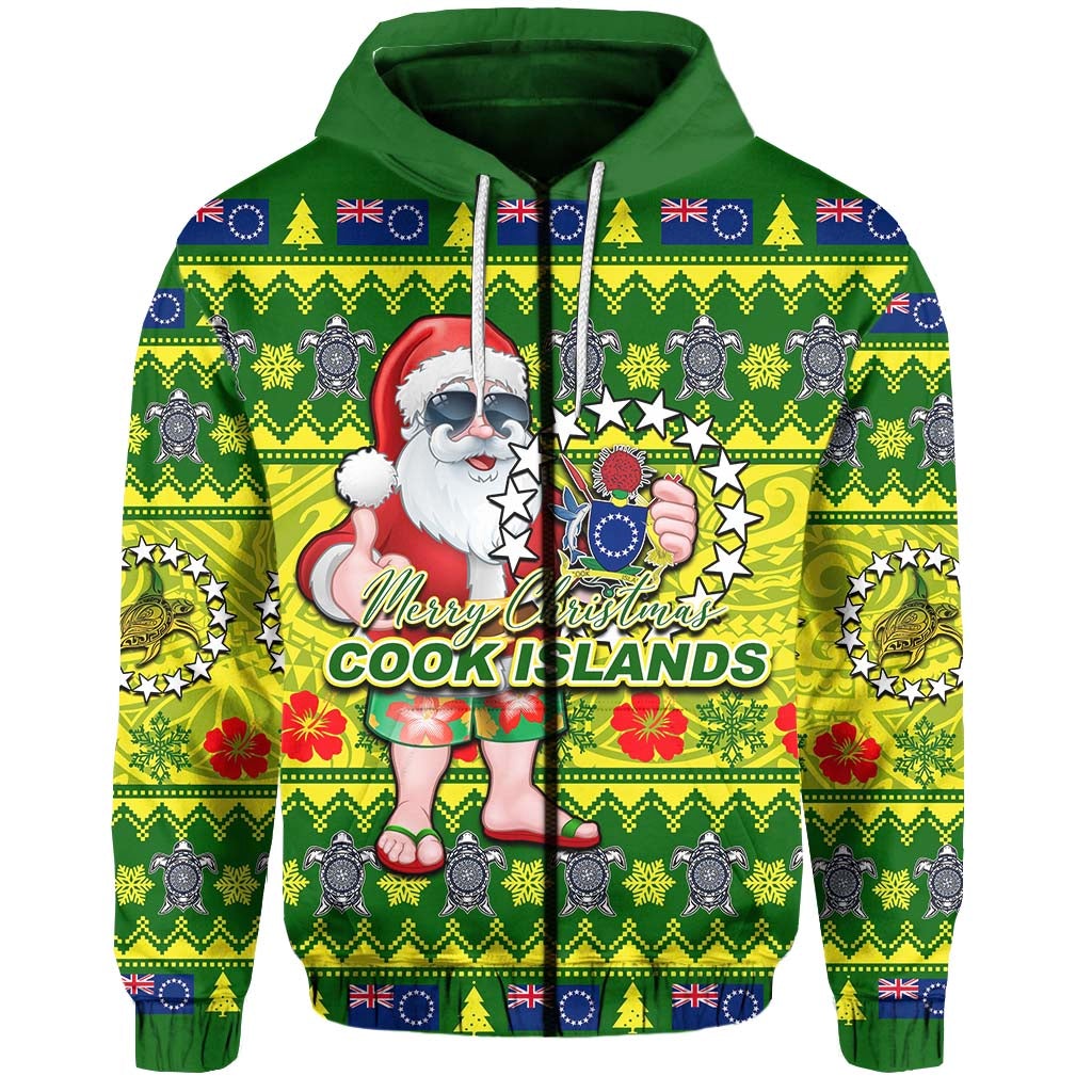 Cook Islands Christmas Zip Hoodie Cool Santa Claus LT6 - Wonder Print Shop