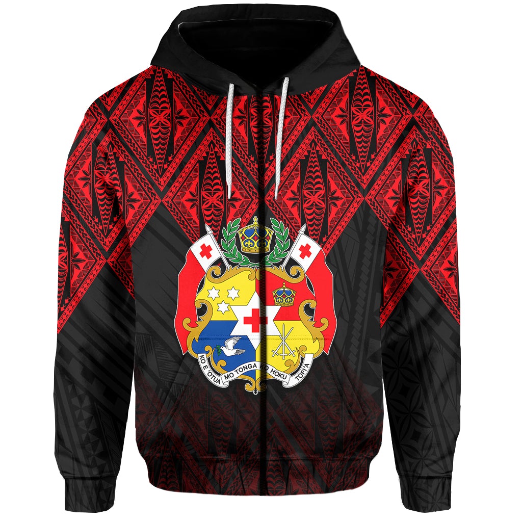 Tonga Zip Hoodie Ngatu Black and Red Style LT6 - Wonder Print Shop