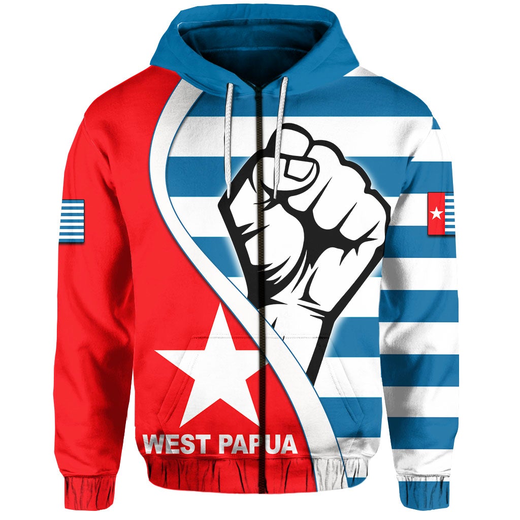 Custom West Papua Zip Up Hoodie Clenched Hands Flag LT6 - Wonder Print Shop