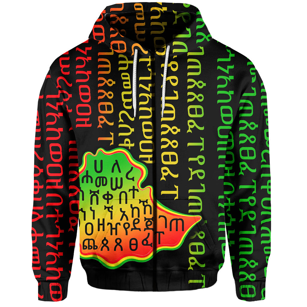 Ethiopia Zip Hoodie Ethiopia Alphabet Patterns LT6 - Wonder Print Shop