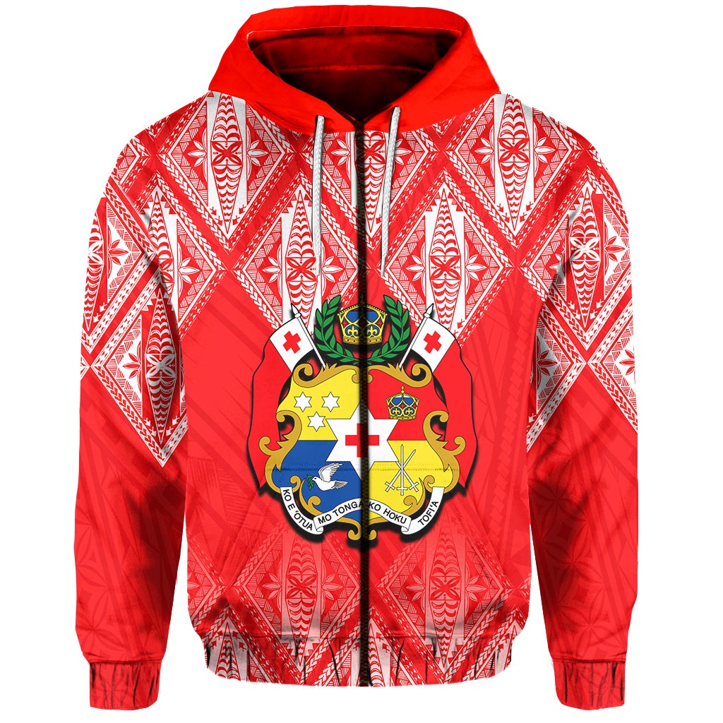 Tonga Zip Hoodie Ngatu White and Red Style LT6 - Wonder Print Shop