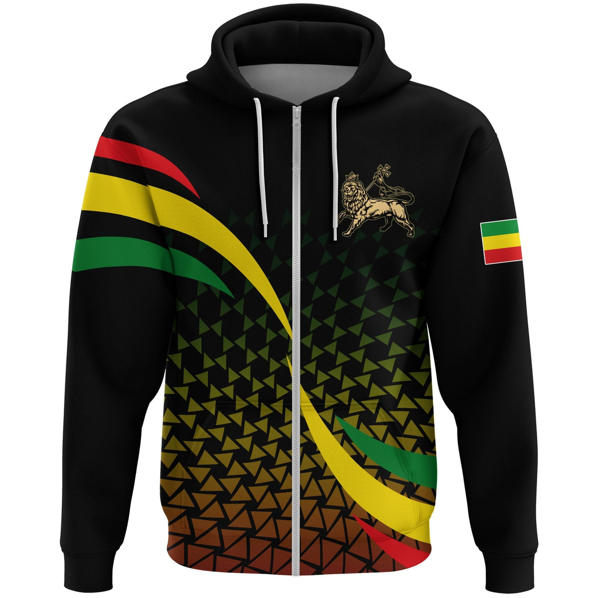 Ethiopia Hoodie Zipper, Ethiopia Rasta Lion Black - Wonder Print Shop