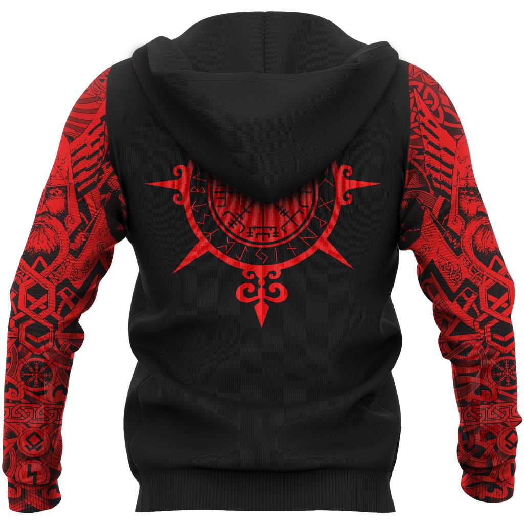 Viking Hoodie Tattoo All Over Print Red (Zip) RLT12 - Wonder Print Shop