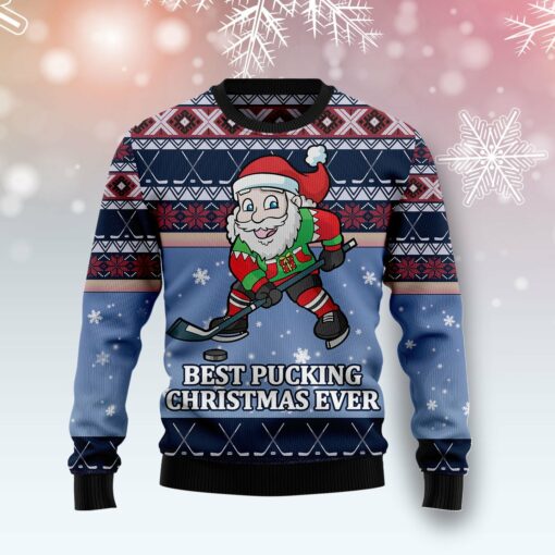 Santa Hockey Best Pucking Christmas Ugly Christmas Sweater - Wonder Print Shop