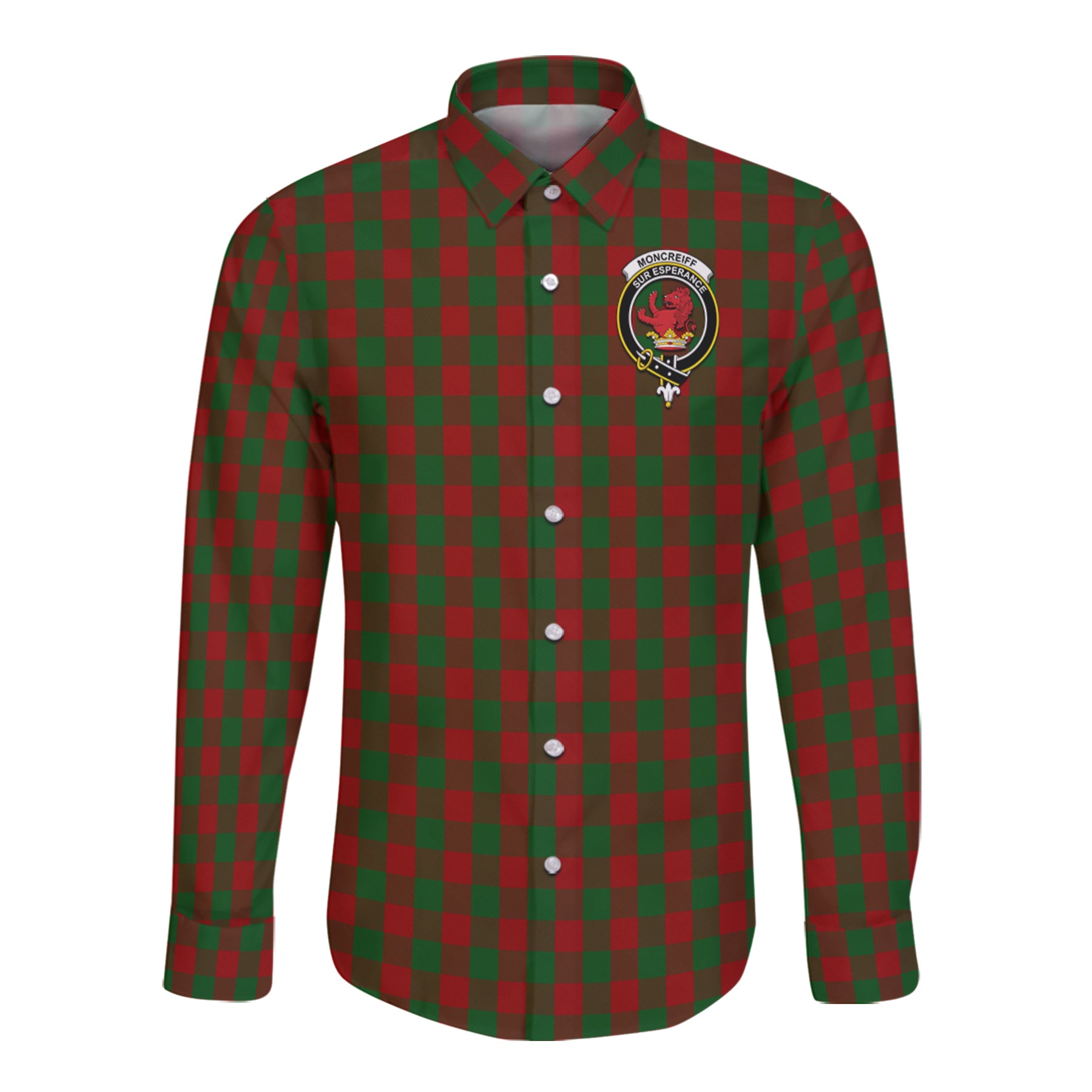 Moncrieff Tartan Long Sleeve Button Up Shirt with Scottish Family Crest K23