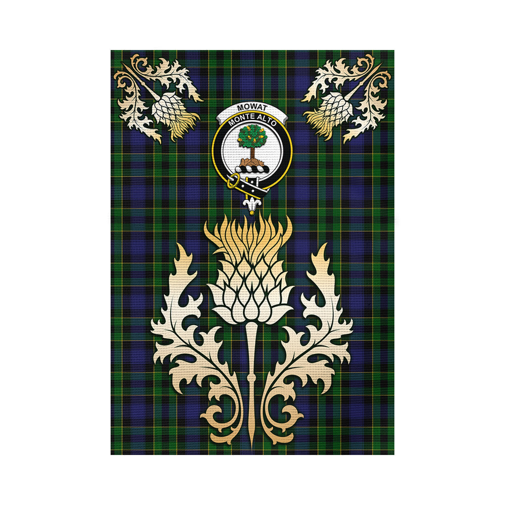 scottish-mowat-clan-crest-gold-thistle-tartan-garden-flag
