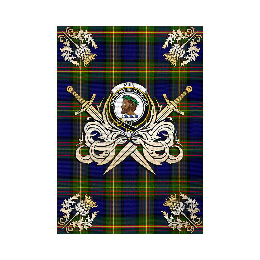 scottish-muir-clan-crest-courage-sword-tartan-garden-flag