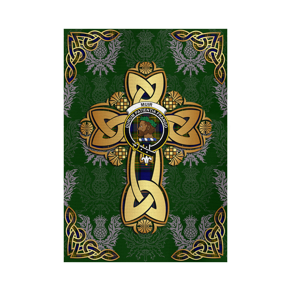 scottish-muir-clan-crest-tartan-golden-celtic-thistle-garden-flag