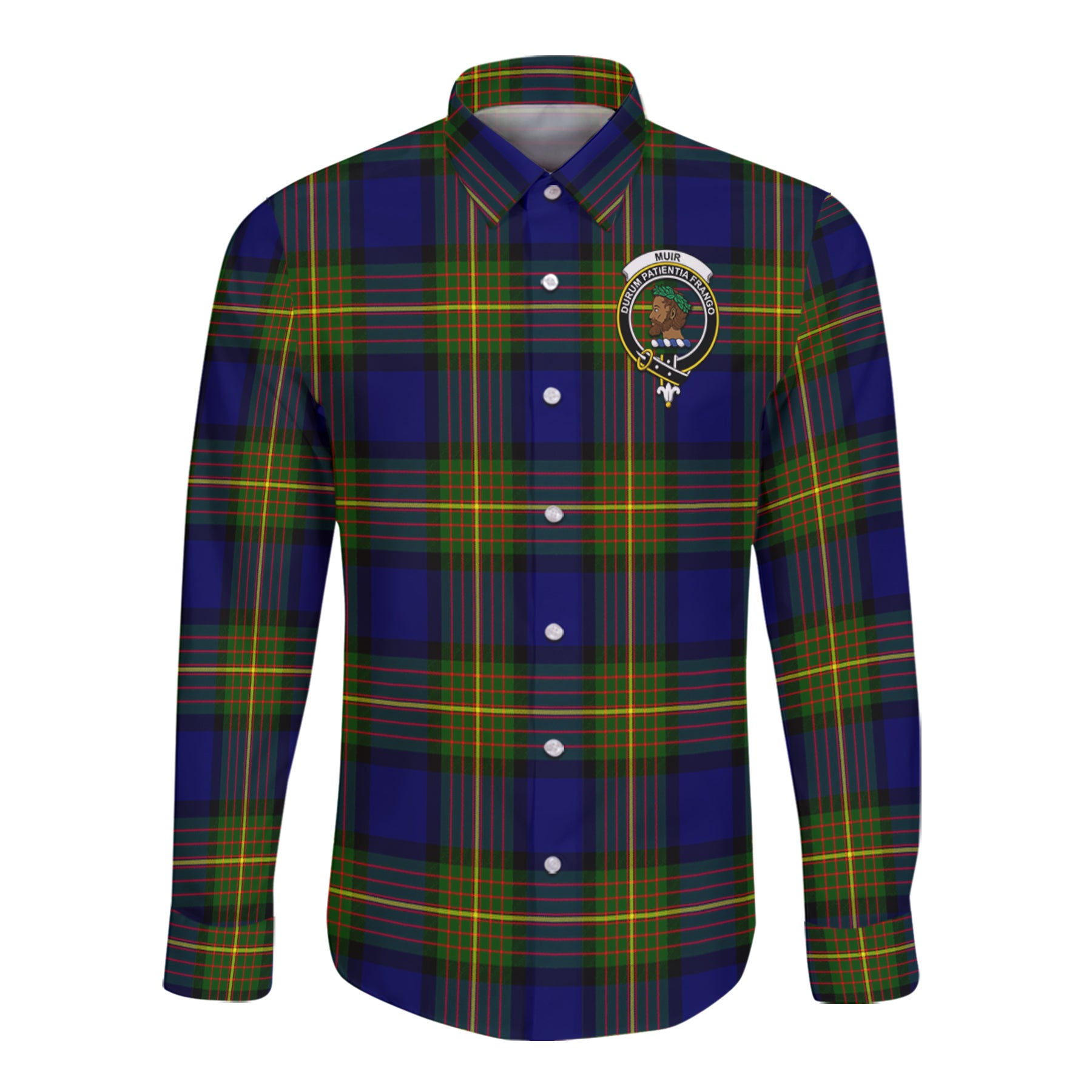 Muir Tartan Long Sleeve Button Up Shirt with Scottish Family Crest K23
