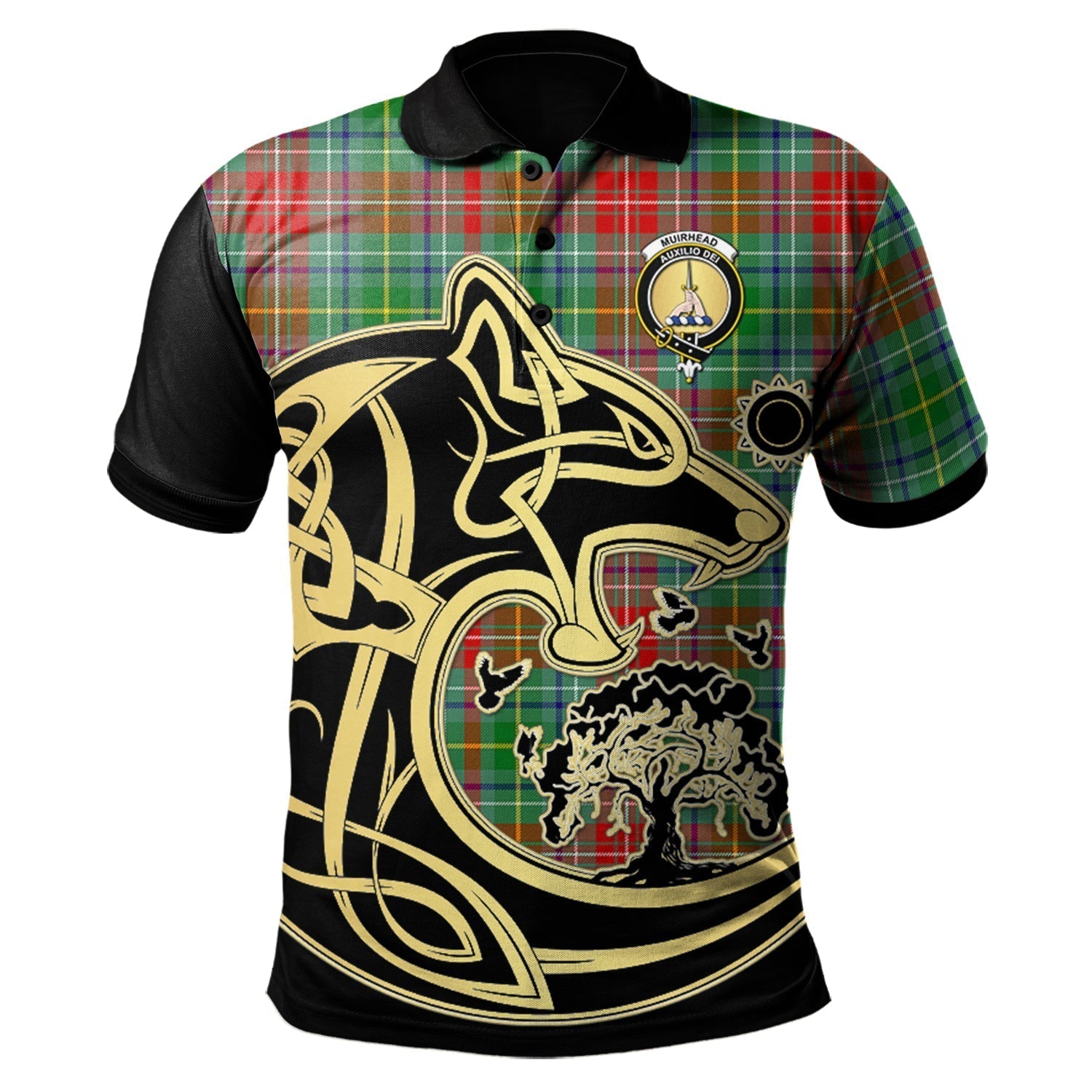 scottish-muirhead-clan-crest-tartan-celtic-wolf-style-polo-shirt