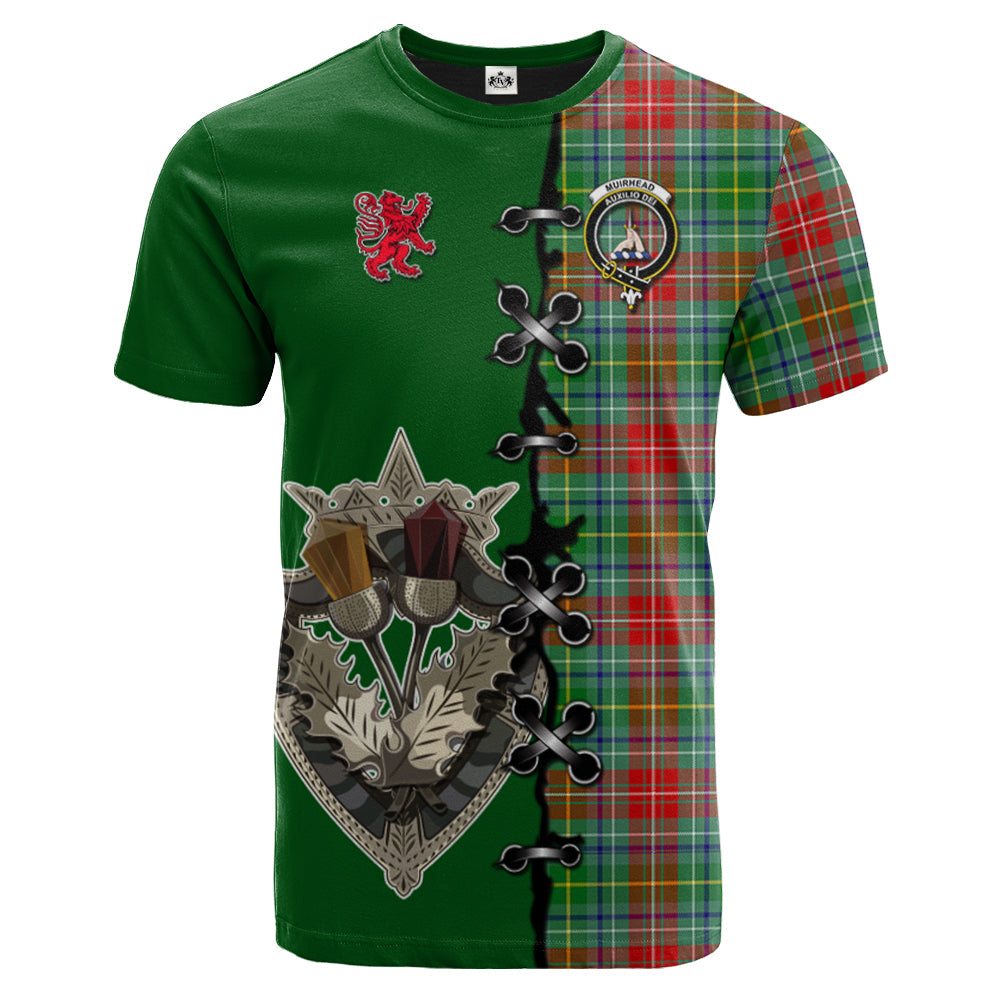 scottish-muirhead-clan-crest-tartan-lion-rampant-and-celtic-thistle-t-shirt