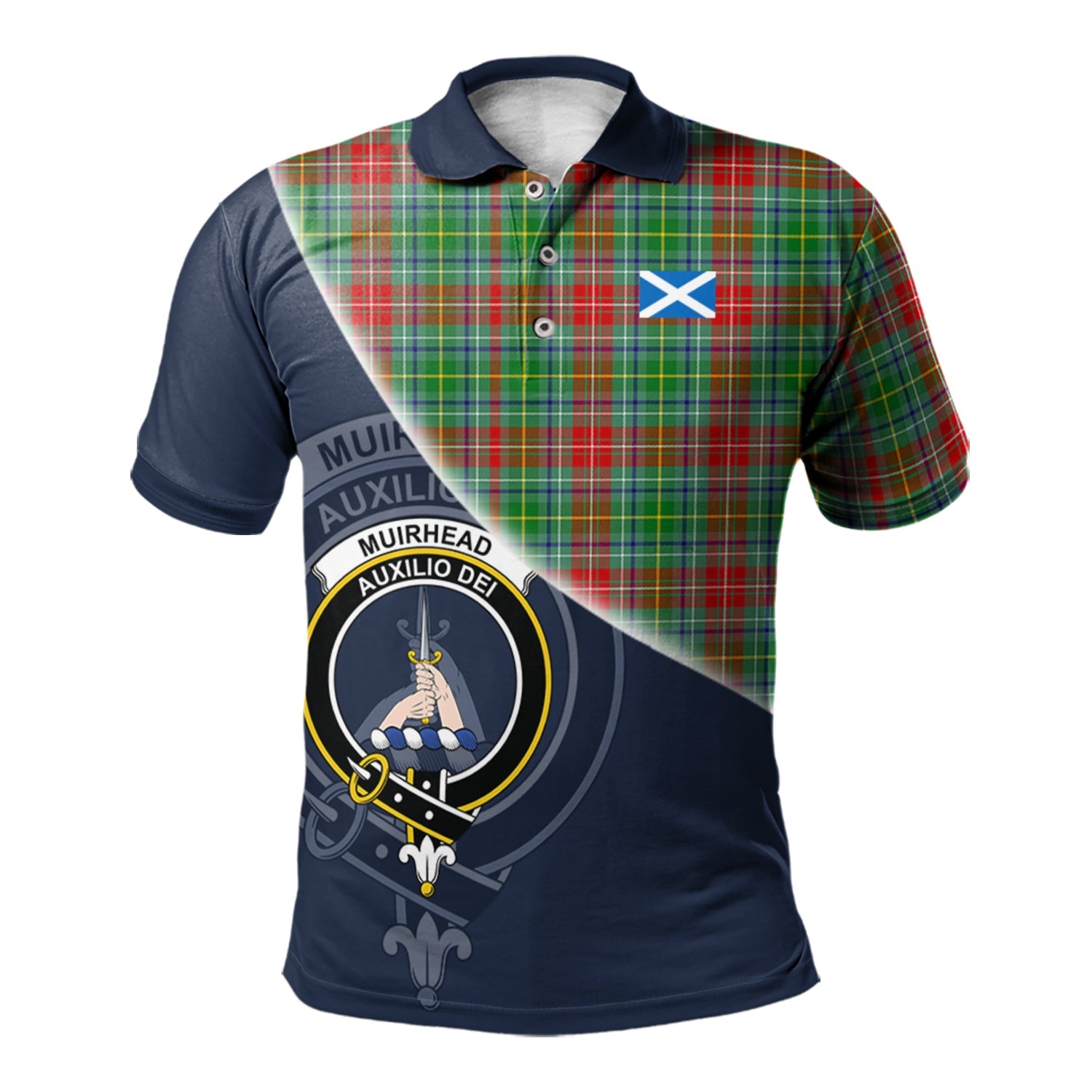 scottish-muirhead-clan-crest-tartan-scotland-flag-half-style-polo-shirt