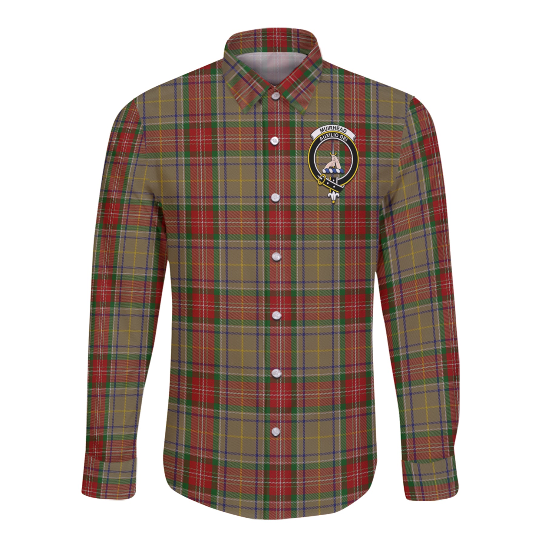 Muirhead Old Tartan Long Sleeve Button Up Shirt with Scottish Family Crest K23