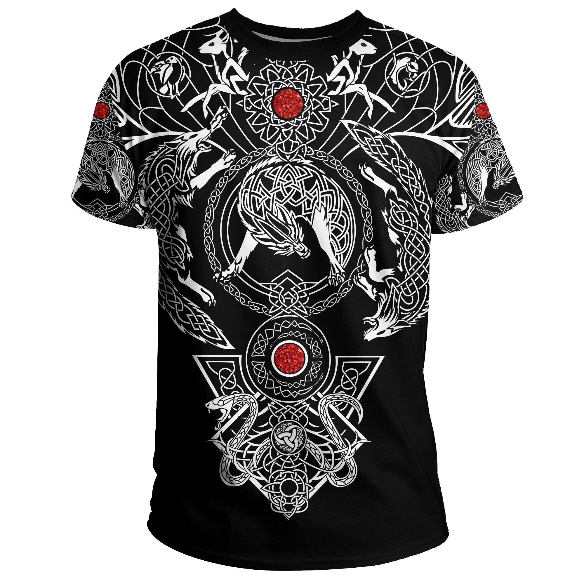 Viking T Shirt, Tattoo All Over Print Black RLT12 - Wonder Print Shop