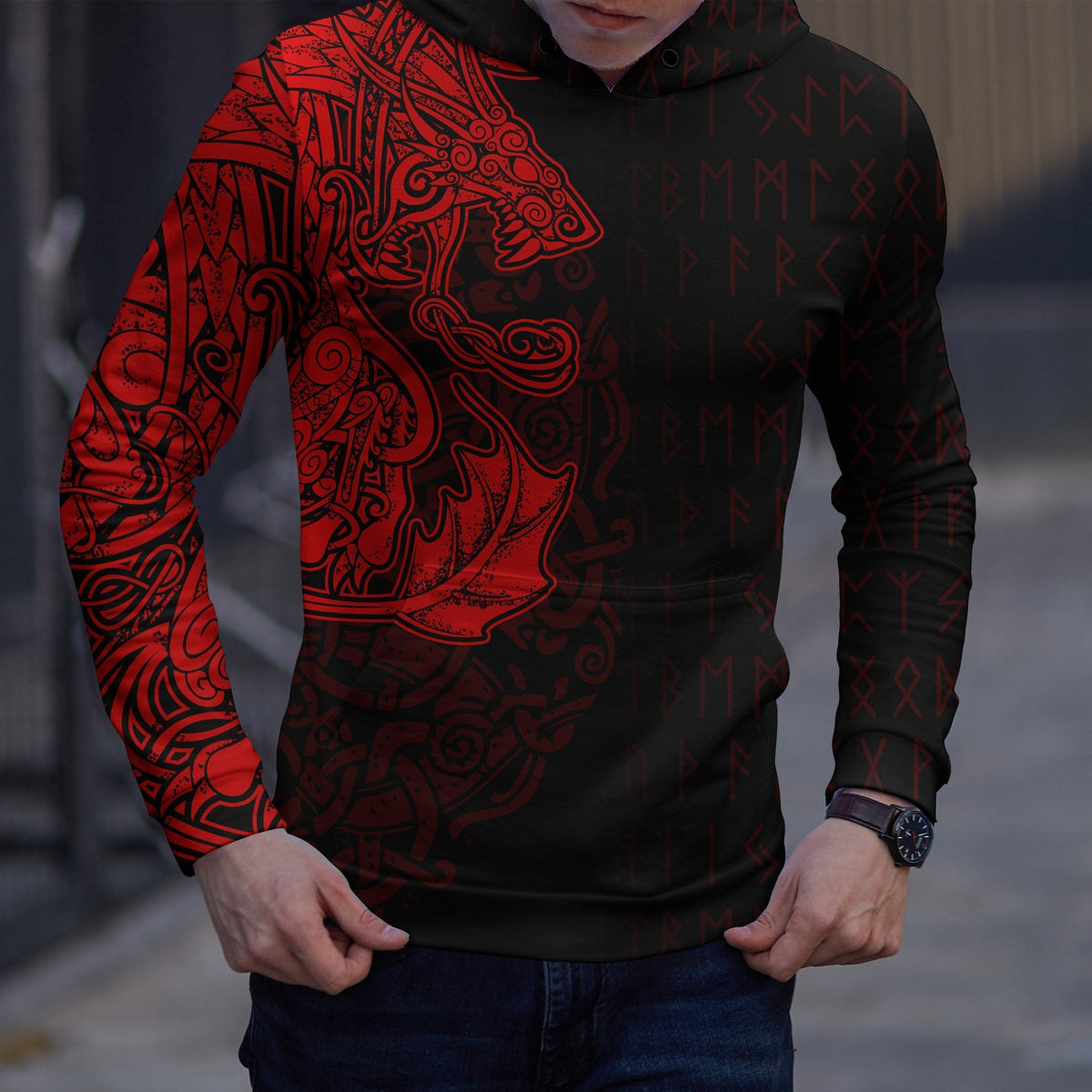 Viking Hoodie Fenrir Och Jormungand Special Tattoo Style RLT12 - Wonder Print Shop