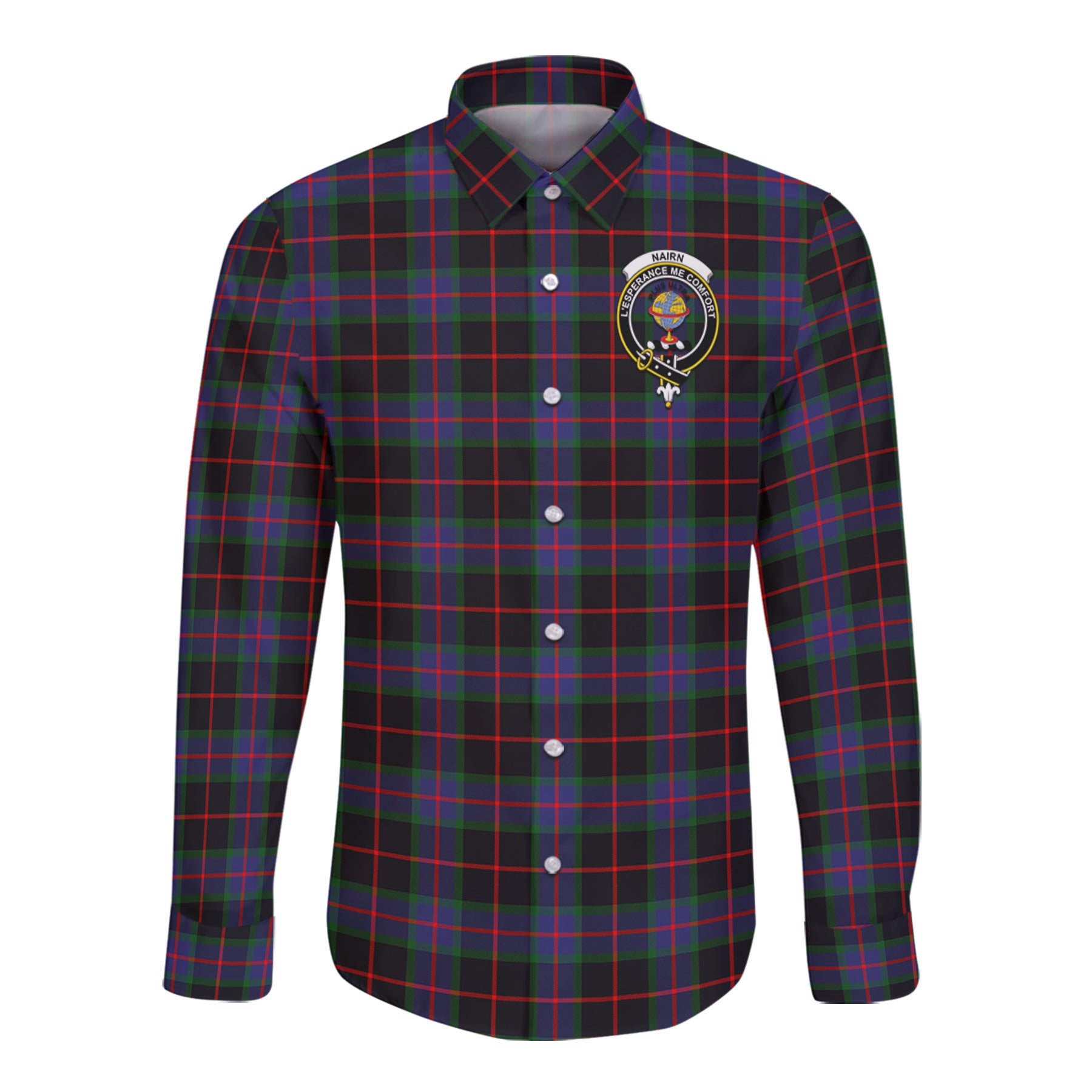 Nairn Tartan Long Sleeve Button Up Shirt with Scottish Family Crest K23