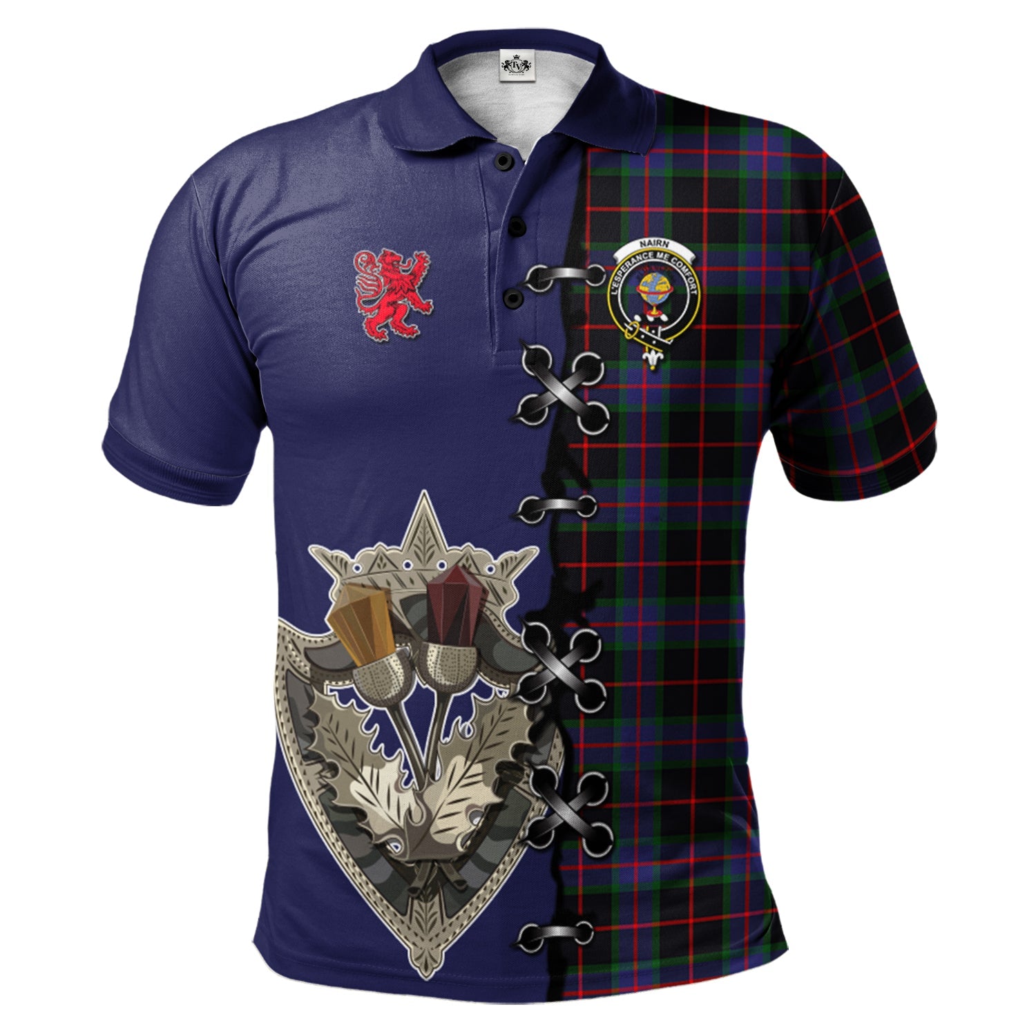scottish-nairn-clan-crest-tartan-lion-rampant-and-celtic-thistle-polo-shirt