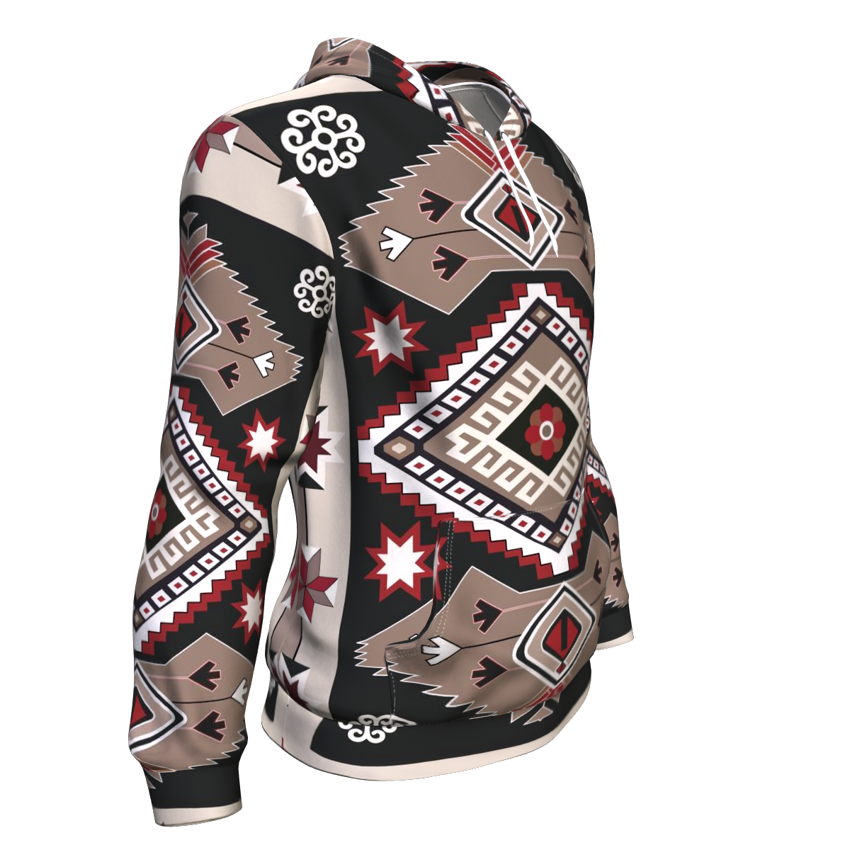 Gray Red Pattern Native American Hoodie LT10 - Wonder Print Shop