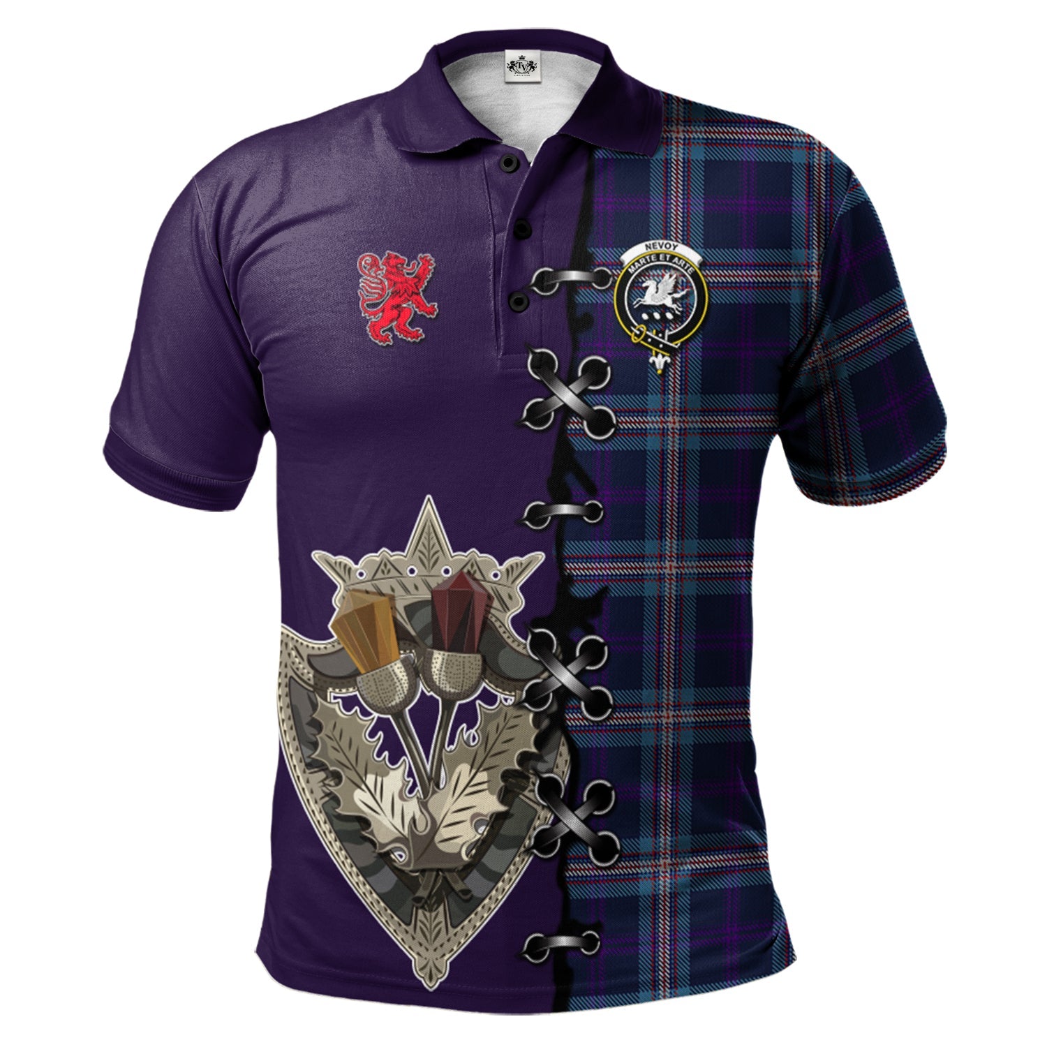 scottish-nevoy-clan-crest-tartan-lion-rampant-and-celtic-thistle-polo-shirt