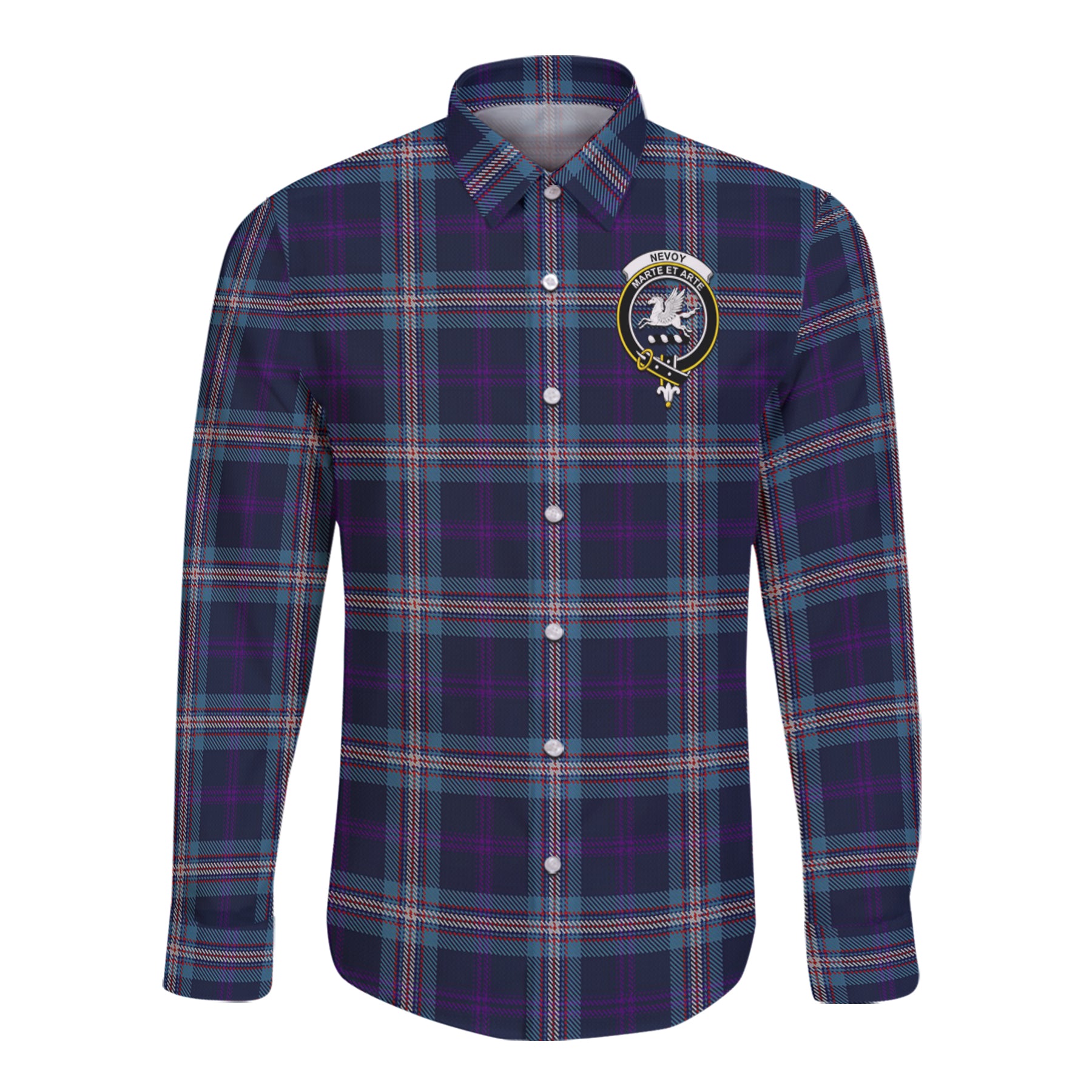 Nevoy Tartan Long Sleeve Button Up Shirt with Scottish Family Crest K23