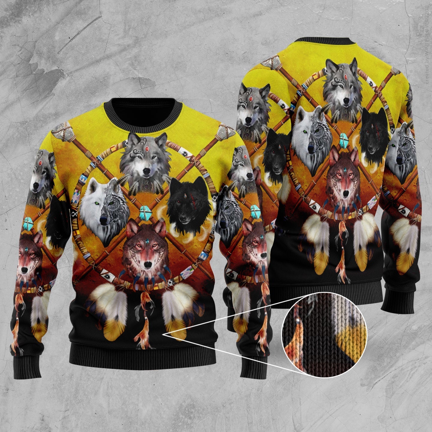 Wolf and Dream Catcher Native American Sweater LT10 - Wonder Print Shop