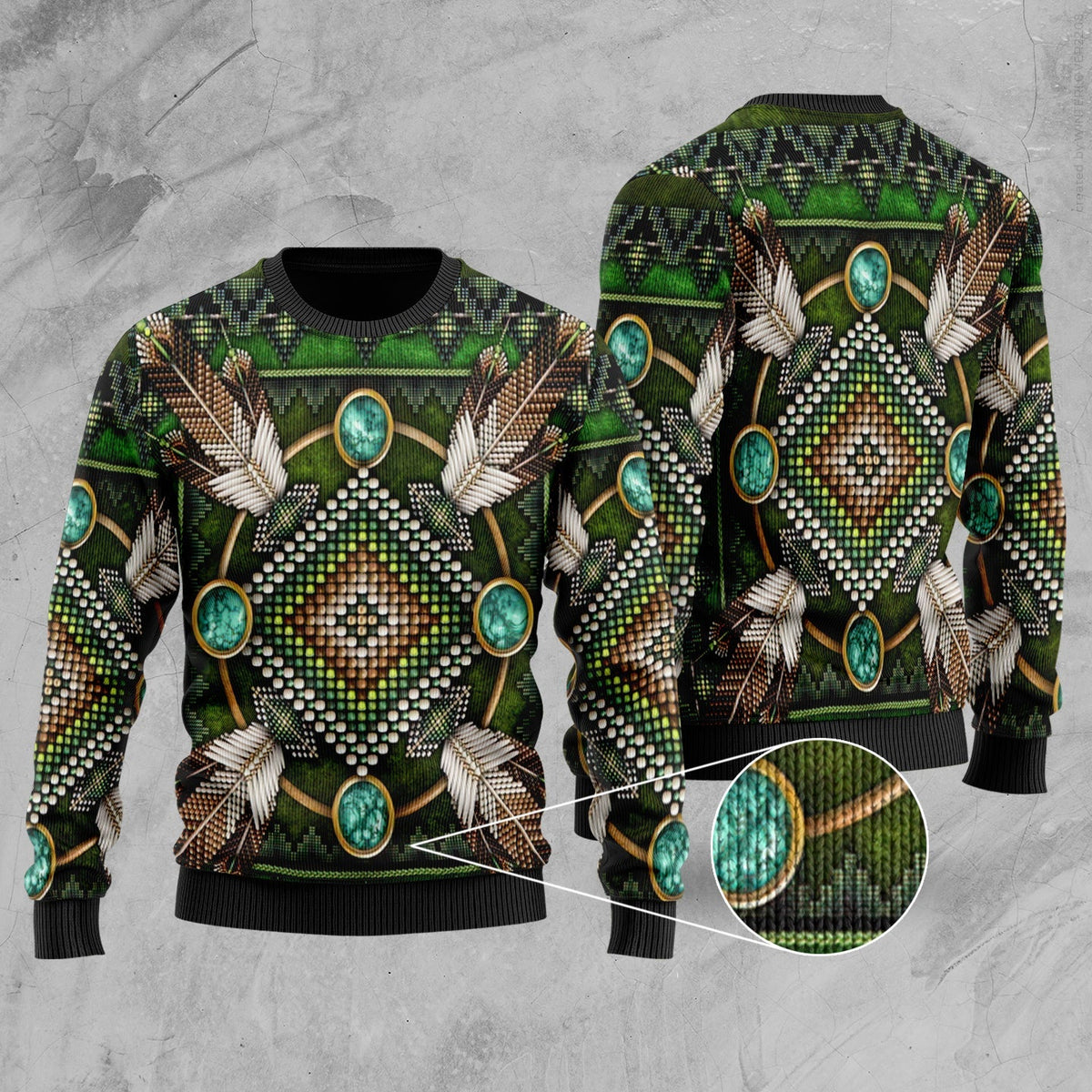 Naumaddic Arts Green Native American Sweater LT10 - Wonder Print Shop